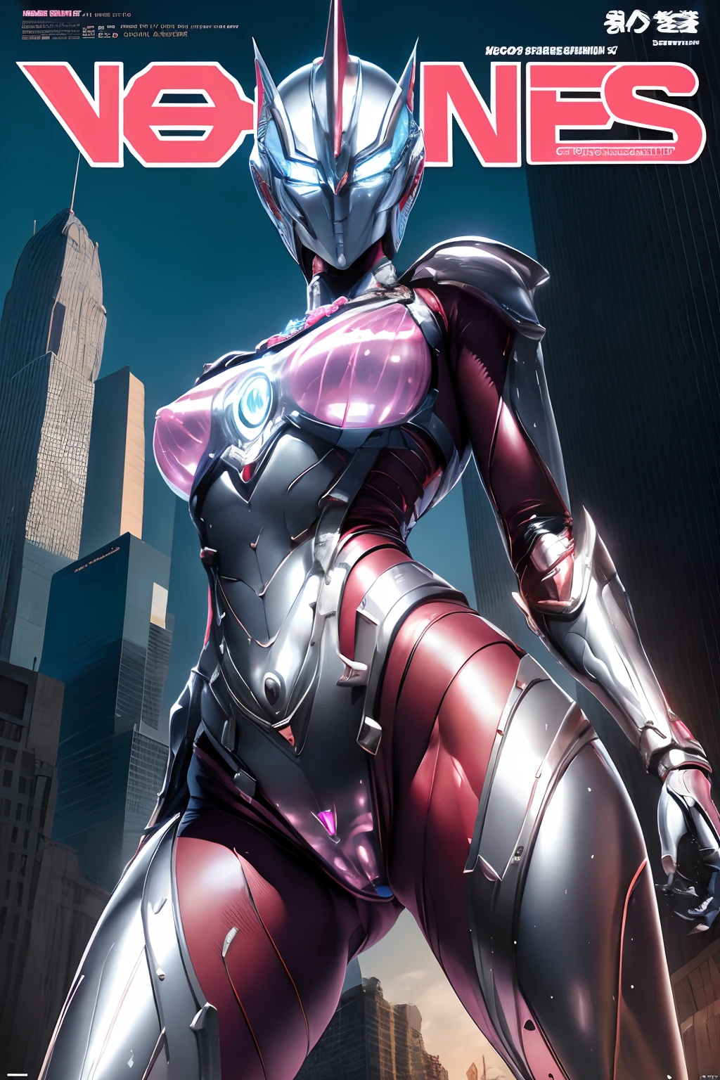 (Magazine Cover:1.4),Texto,masutepiece, Best Quality, hight resolution,Realistic,Upper body,
1girll,Female Ultraman,an enormous woman,Mecha Ultraman, Looking at Viewer,Blue, Gold and pink power armor,Chest armor,Luminous Full Armor, (translucent:1.4),(Stance:1.1),biomechanical,
building background、Mini City,metal reflective, Dramatic Lighting,。.。.3D, super detailed, Octane Render,NSFW,(victorious pose:1.3),(Cameltoe:1.2)、From below、Spread legs、show off groin,groin focus ,Spread legs,No hair,urban backdrop、the morning sun、jumpping、(erected clit:1.3)