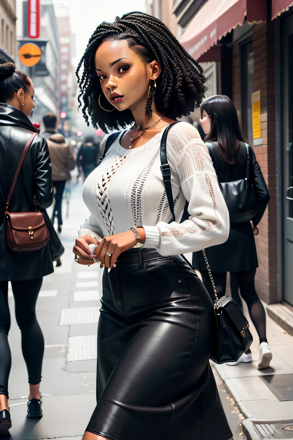 Black woman 18 inches crochet black hair authentic style everyday wear street photography