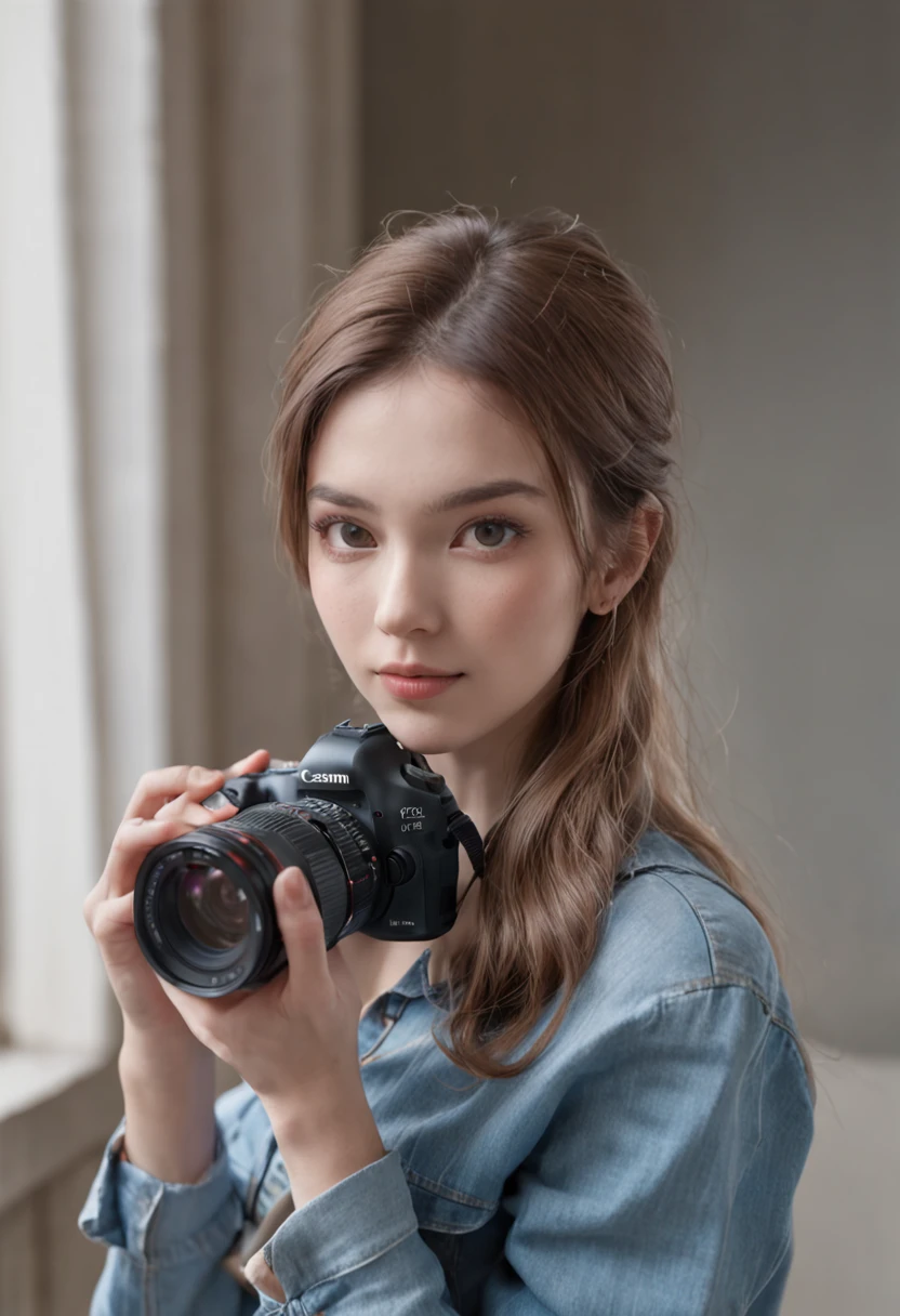 hyper HD, Masterpiece, Best quality, 8K, coffeehouse, Some tables, Some chairs, Instagram, Minimalism, 1girll, Blue denim shirt, Blue jeans,