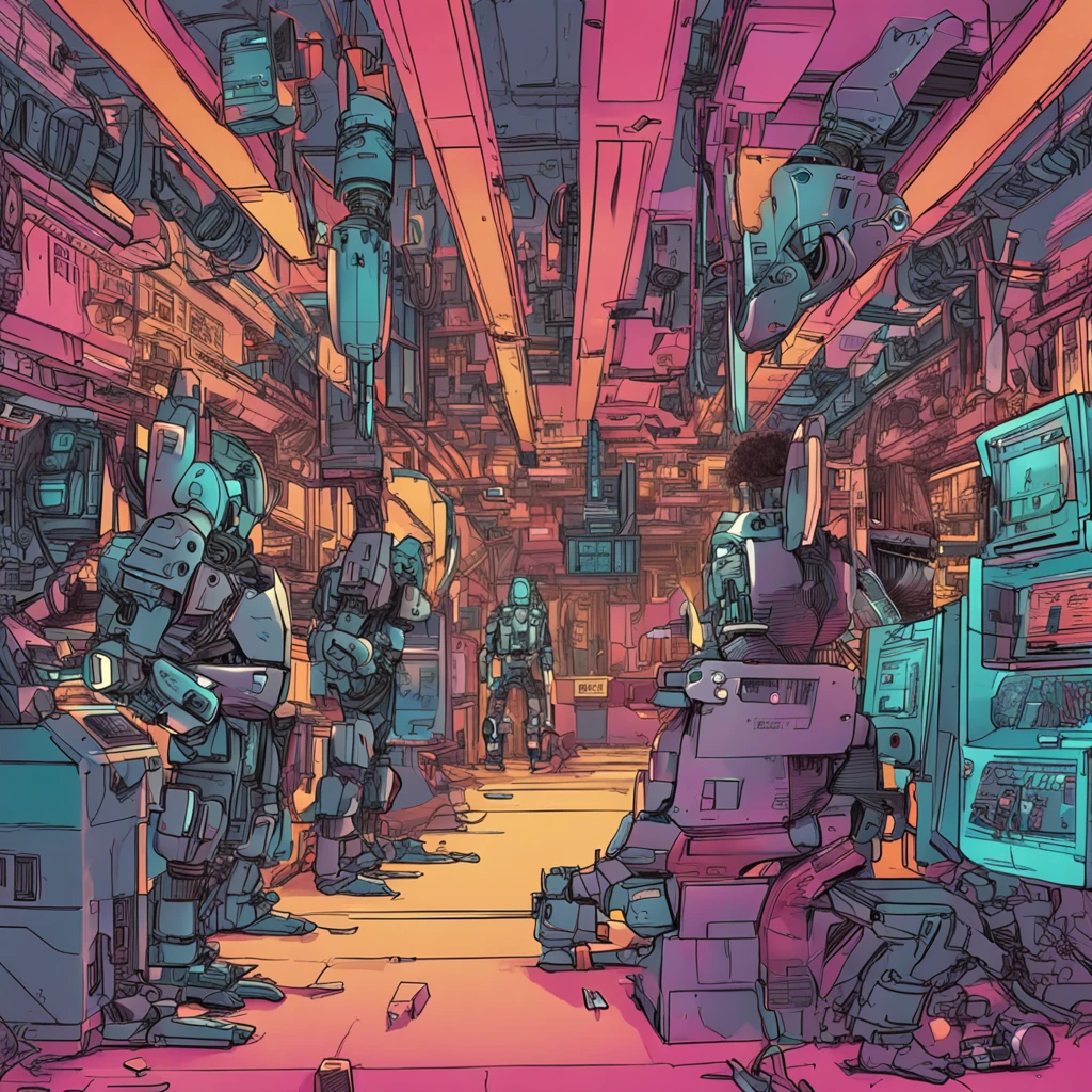 cyber punk perssonage,male people,quadratic element,mechs,Detail portrayal,facial,With a knife,mechanical leg