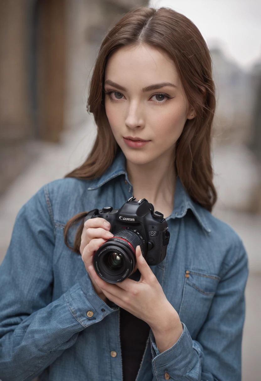 hyper HD, Masterpiece, Best quality, 8K, coffeehouse, Some tables, Some chairs, Instagram, Minimalism, 1girll, Blue denim shirt, Blue jeans,