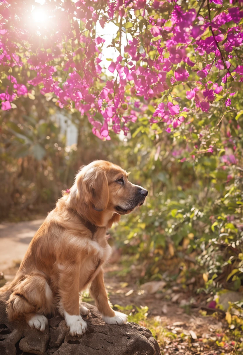 Garotinha，o cachorrinho，Fresco e encantador，uma paleta de cores quentes，Cena quente，menina sorridente，Puppy friendly，luz natural，sombra suave