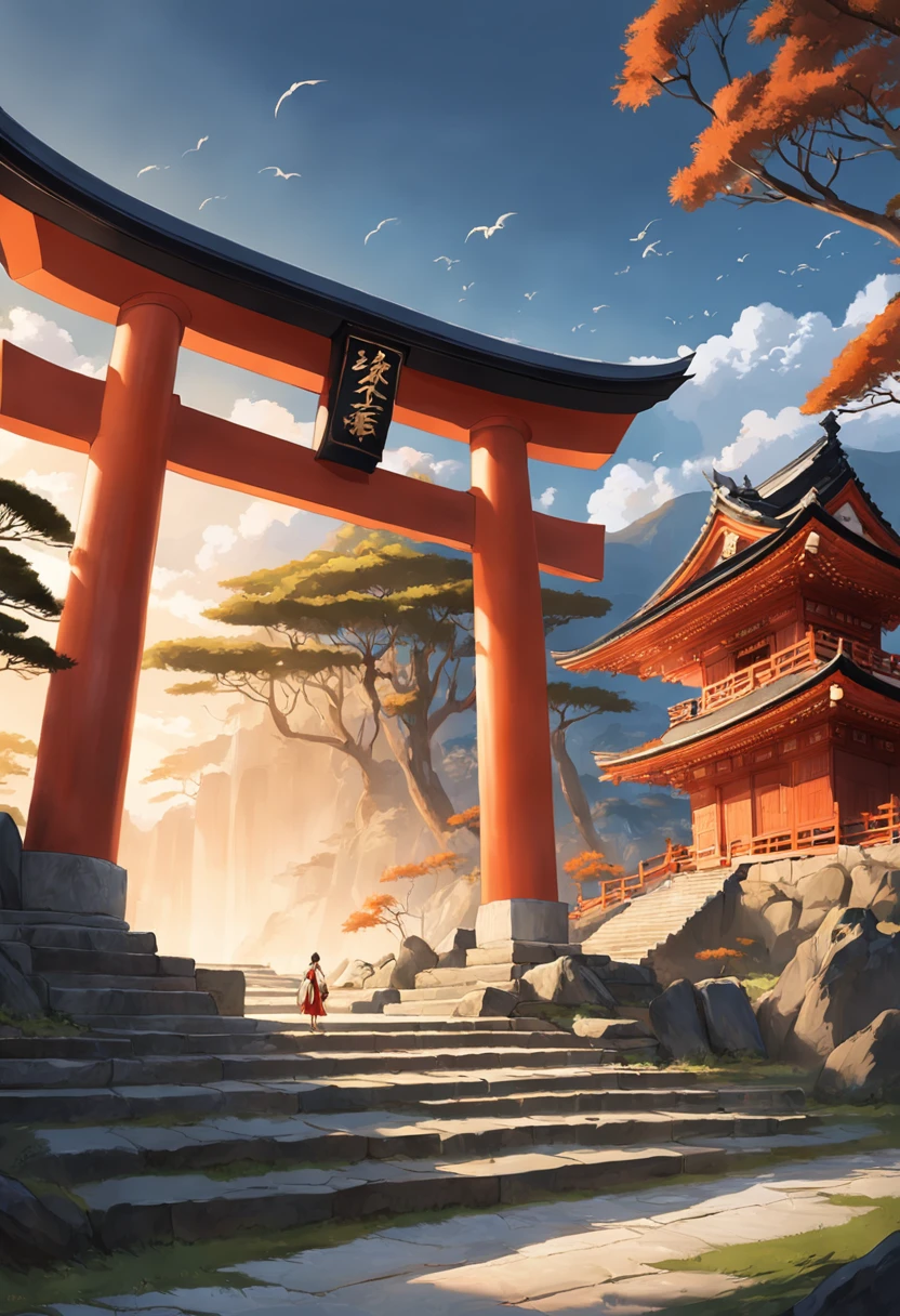 Immortalize the beauty and reverence of an ancient Japanese temple in an image that captures the passage of time. In this scenario, um templo majestoso repousa em meio a uma paisagem tranquila e atemporal.
O templo, Built of time-aged wood, apresenta um telhado de telhas escuras que se curvam elegantemente nas extremidades. The main structure is richly adorned with hand-carved details, representing dragons, Cranes and other symbols of Japanese mythology. Its wooden walls display a soft patina, witness to the centuries of adoration and contemplation.
A stone staircase leads up to the temple courtyard, ladeada por lanternas de pedra desgastadas pelo tempo, cuja luz costumava guiar os visitantes durante a noite. The courtyard itself is covered in white gravel.., Organized with meticulous precision, e pequenos jardins de pedras ornamentais adicionam uma dose de serenidade.
Ao se aproximar do templo, He sees an imposing red torii gate used by the wind, which marks the entrance to the sacred area. The gate is partially covered by vines that bring a sense of integration with the surrounding nature.
The surrounding landscape consists of a grove of ancient trees, cujas folhas sussurram segredos do passado. From a distance, picos de montanhas adornados com neblina completam a paisagem, evocando um ambiente de isolamento e serenidade.
The sky above begins to take on golden and orange hues as the sun sets, casting a soft and magical light on the temple and its surroundings.
This image seeks to capture not only the impressive architecture of the temple, but also the deep connection between humanity, espiritualidade e natureza que ressoa pelos corredores do tempo."