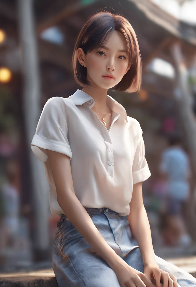 arafed woman with a plain white shirt, close up, a photorealistic painting inspired by Yanjun Cheng, trending on cg society, realism, soft portrait shot 8 k, girl cute-fine-face, with short hair, portrait cute-fine-face, kawaii realistic portrait, 8k portrait render, young cute wan asian face, realistic. cheng yi