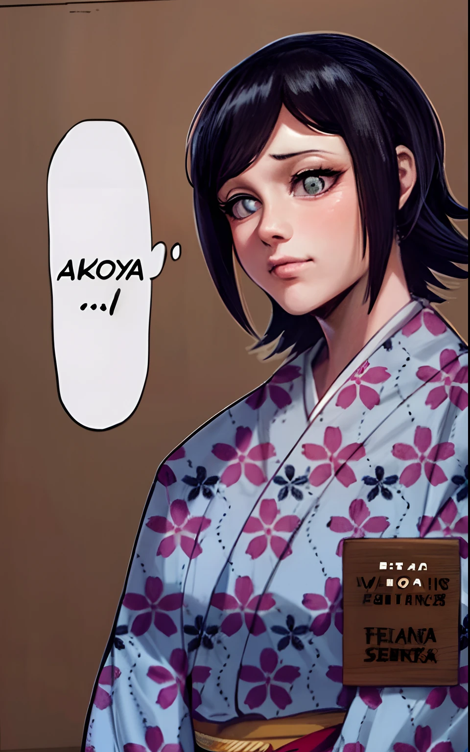 Una caricatura de una mujer con un traje de kimono, fondo blanco