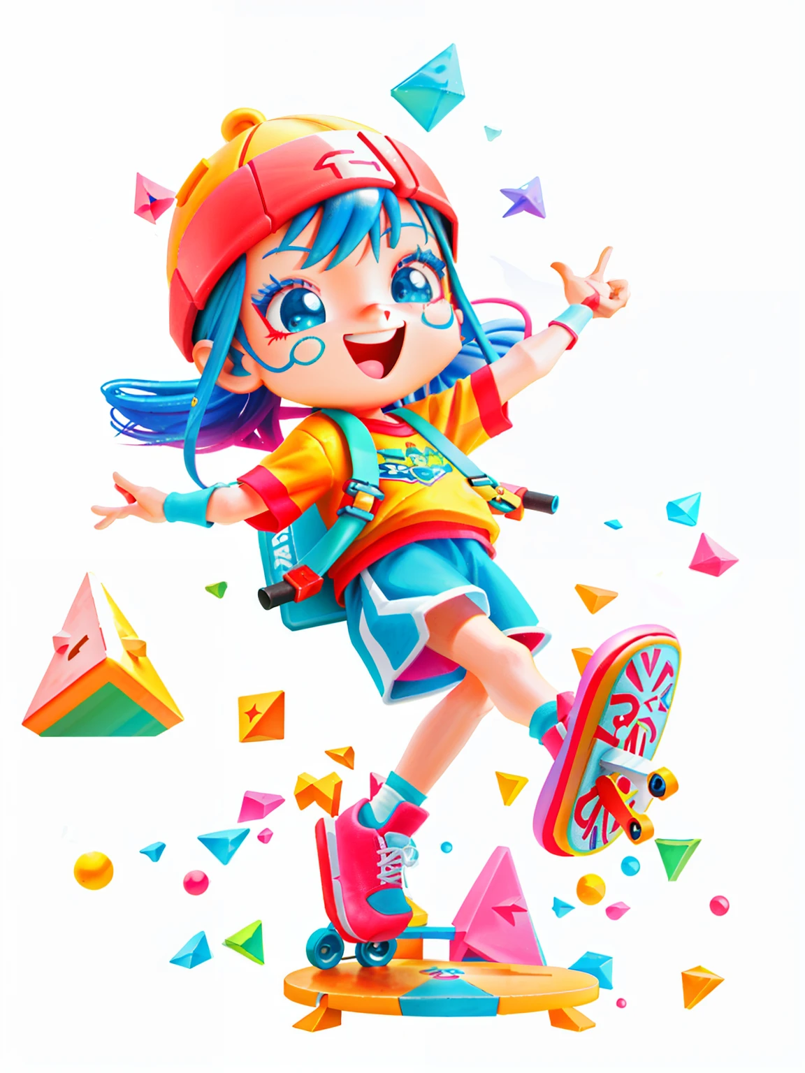 Close-up of cartoon character holding skateboard, cute 3 d render, Colorful! Character design, 3d character, 3 d character, childrens art in artstation, Cute cartoon character, 3 d render official art, 3 D character art, render of a cute 3d anime girl, animation style render, cute character, an animated character, 3D characters