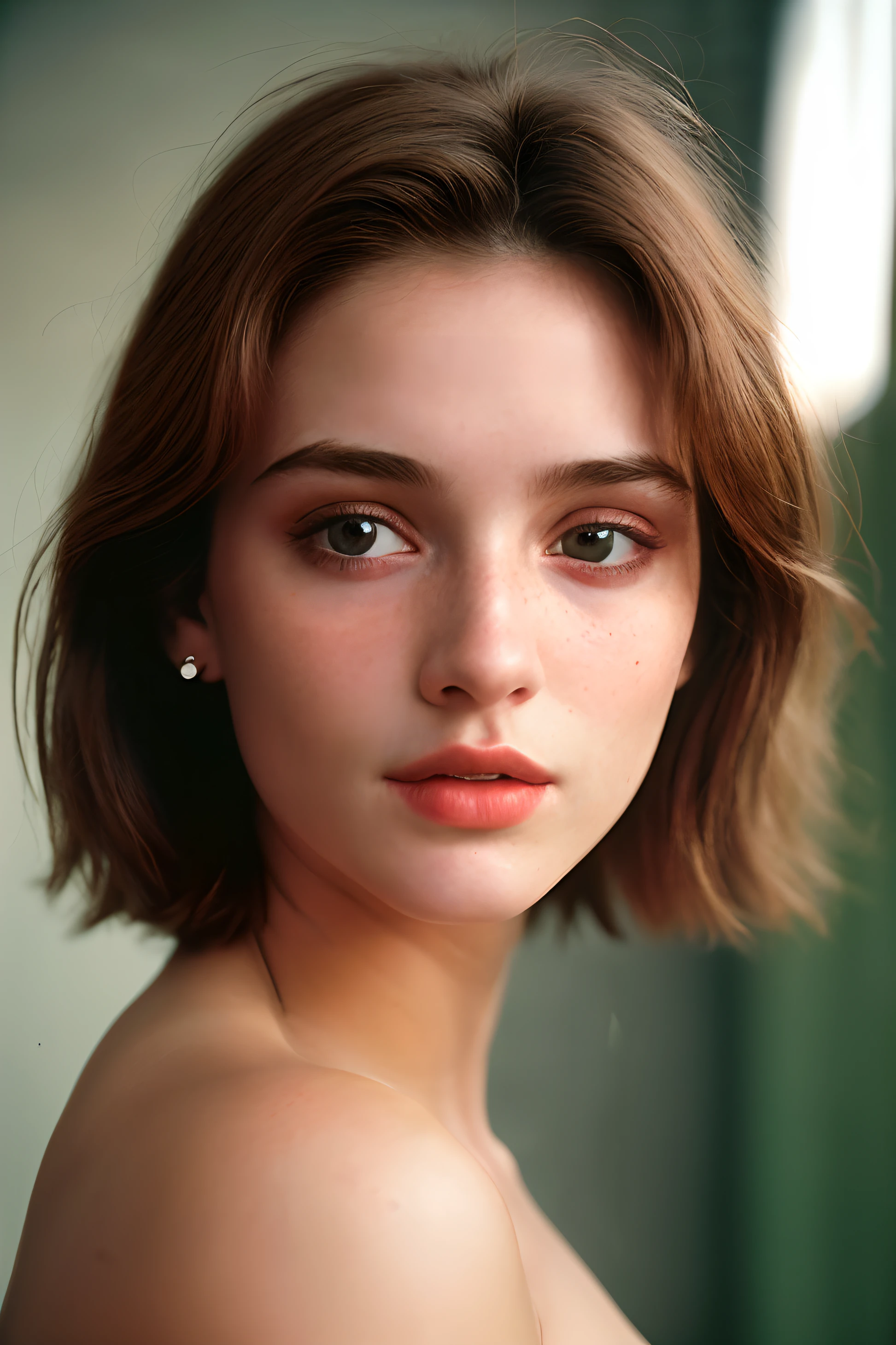 (Close-up, fotografia editorial de uma mulher de 21 anos), (Rosto altamente detalhado:1.4) (sorrir:0.7) (fundo dentro escuro, Moody, estudo privado:1.3) Pov, Directed by: Lee Jeffries, Nikon D850 |, filme fotografia de stock ,4 Kodak Portra 400 ,camera f1.6 lentes ,cores ricas ,hyper realistic ,textura realista, dramatic lighting , cinestill 800,