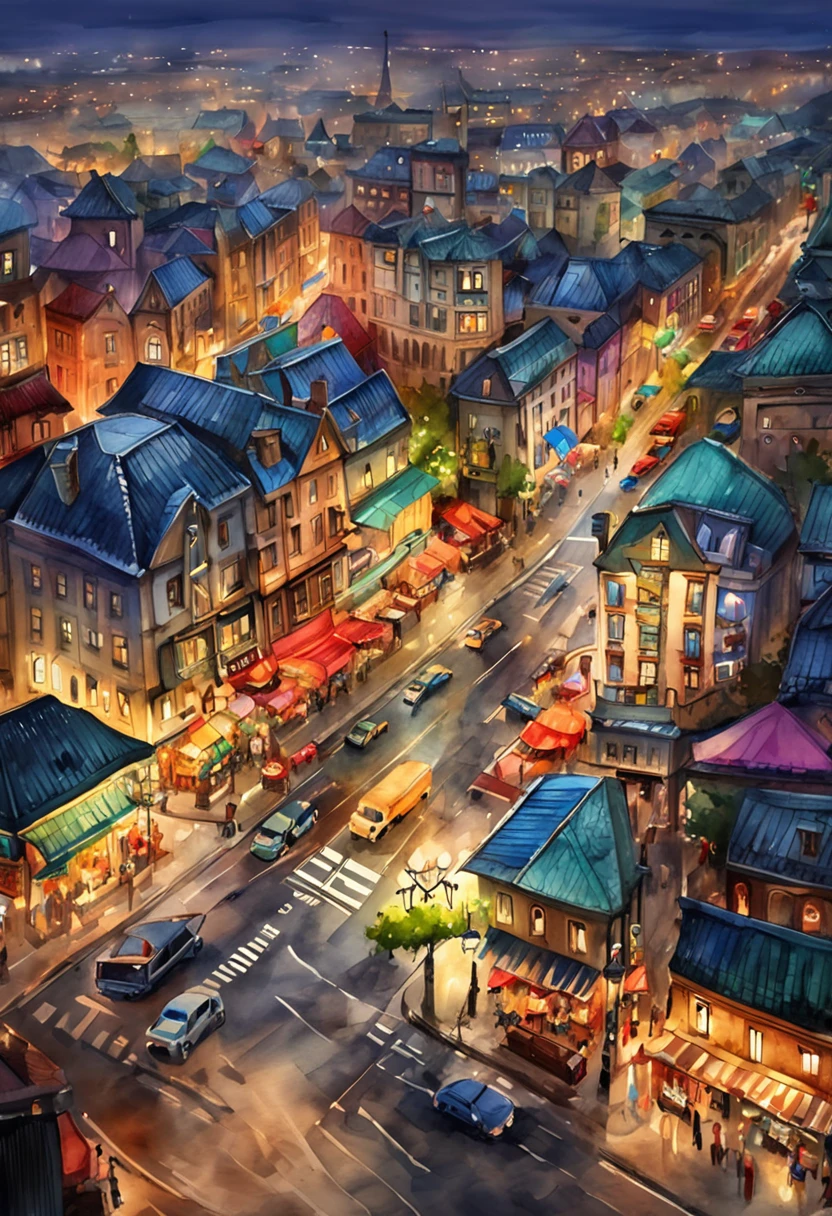 (Tilt-Shift:1.4),Midnight Crossroads,(Extremely colorful, Best quality, high detal, Masterpiece, Cinematic lighting, 4K, Chiaroscuro)