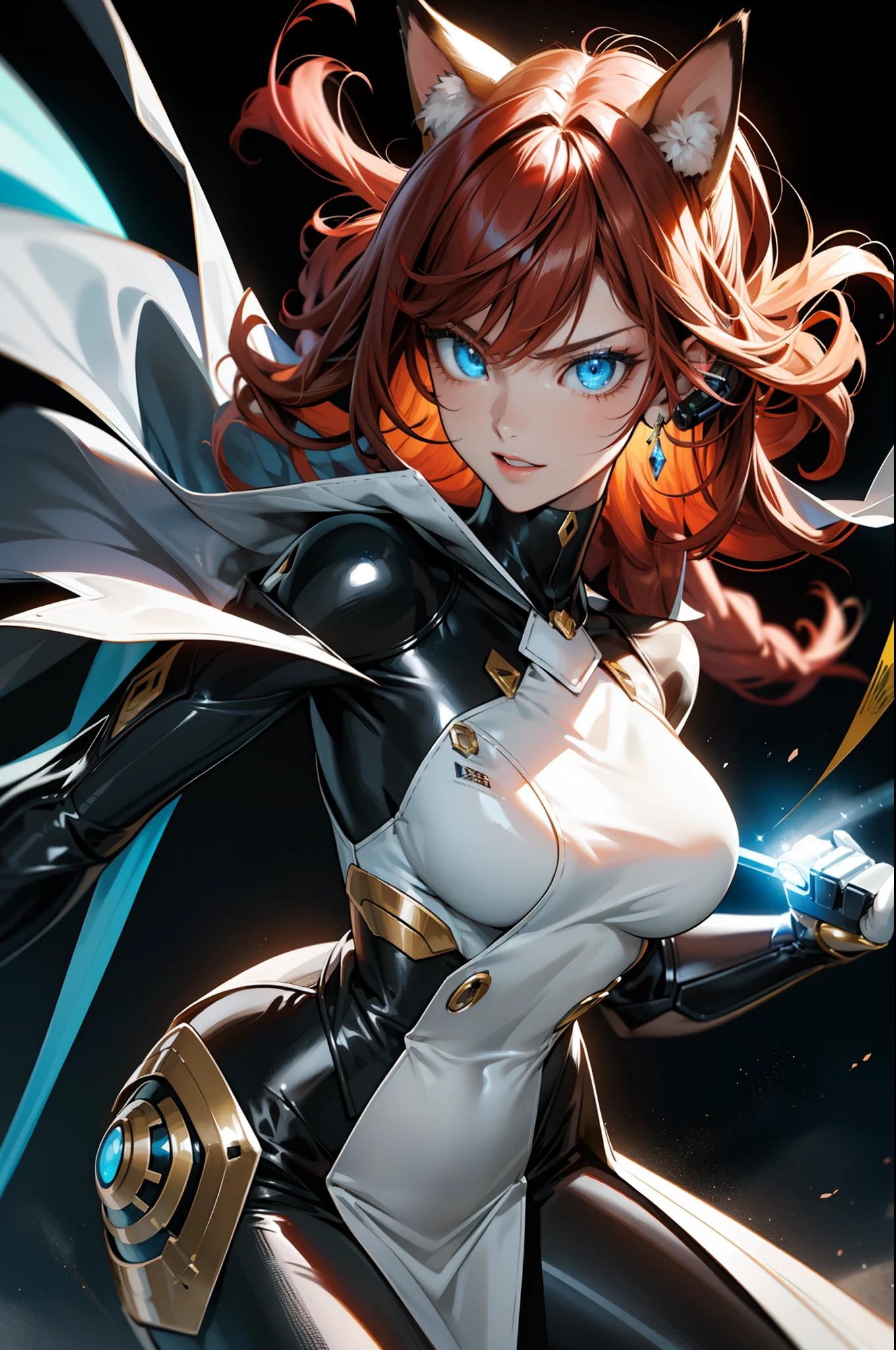 ((Beautiful woman)), 30 years old, very sexy body, Breasts look directly into the camera, Sexy expression.8K,。.3D,Anime characters with long hair and blue eyes futuristic city night,Rainbow shooting, Futuristic black jacket, Digital cyberpunk anime art, Bad anime 8K, Best anime 4k Konachan wallpapers, Anime style 4K, digitl cyberpunk - anime art, anime art wallpaper 8 k, anime wallpaper 4k, anime wallpaper 4k, anime art wallpaper 4k, anime cyberpunk art, high quality digital art, full body close-up shot, stunning art, With futuristic glowing guns, moving rapidly, Realistic detailed depiction of background, Very detailed precise and metal costumes and backgrounds, Extremely detailed mechanical costumes and backgrounds, Extremely detailed shiny costumes and backgrounds, garments、Background and eyes with detailed pattern, Futuristic display installed in the background, Chasing, upward eyes, Dissatisfied expression, setback, Mechanically glowing cyberpunk cat ears, realistic beautiful eyes, Cyber Headset, Angry, Angry, Absurd, high resolution, Super detailed, (1girll: 1.3), Break, Manipulating the light, Radiant power, Cold aura, The glowing armor breaks, Processing of photos, Changed reality, Fantastic scenes, number art, Creative editing, Inspiring stories, Impressive visual break, dynamic art, Interactive installations, dynamic movements, Engineering ingenuity, captivating visuals,