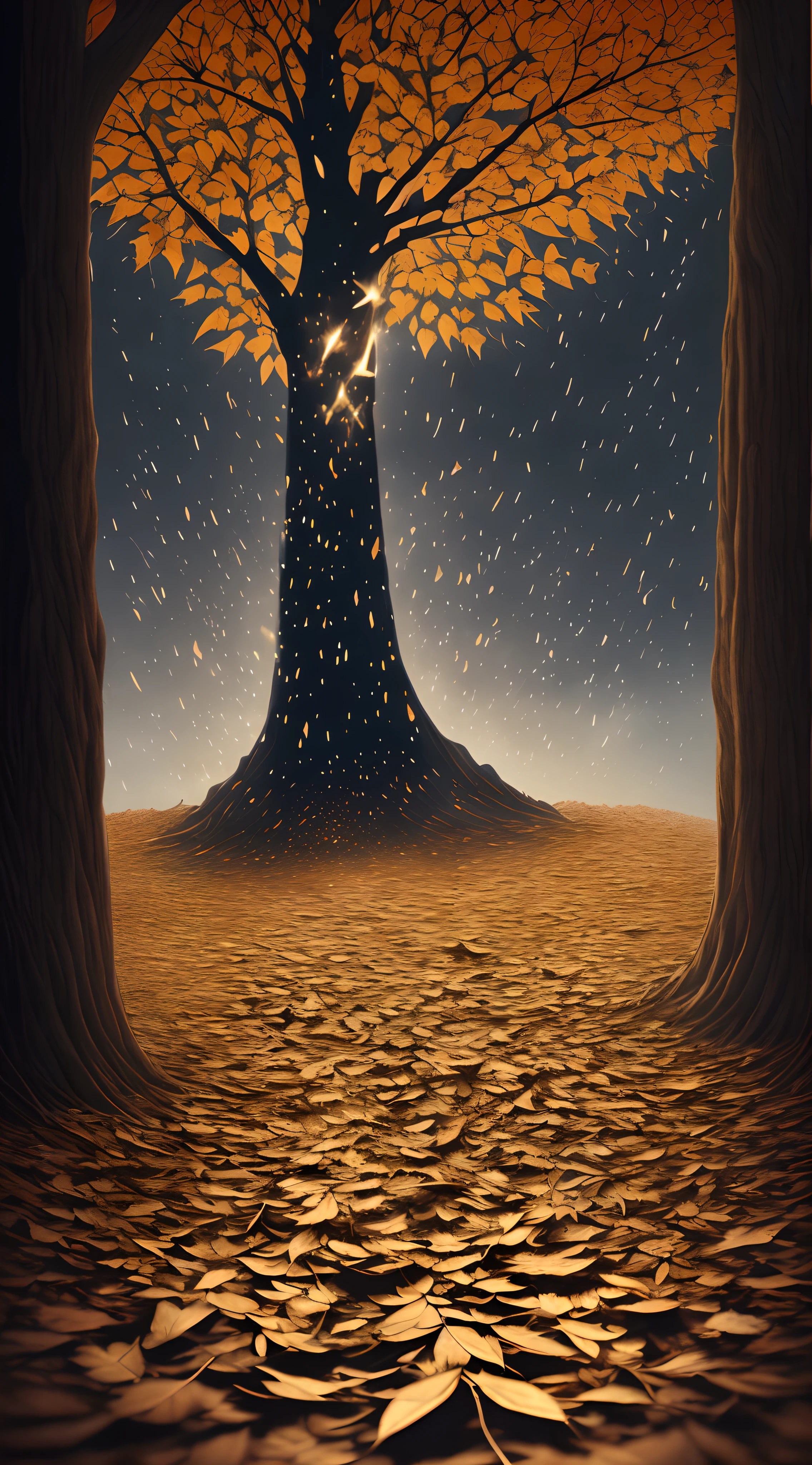 chuva infectada, Luz moribunda, we just disappear, no final, We're just a spark, leaves falling from the tree, vela ao vento piscando, desvanecimento no final, cinemactic, Contraste, Pintura, abstrair, detalhes intrincados