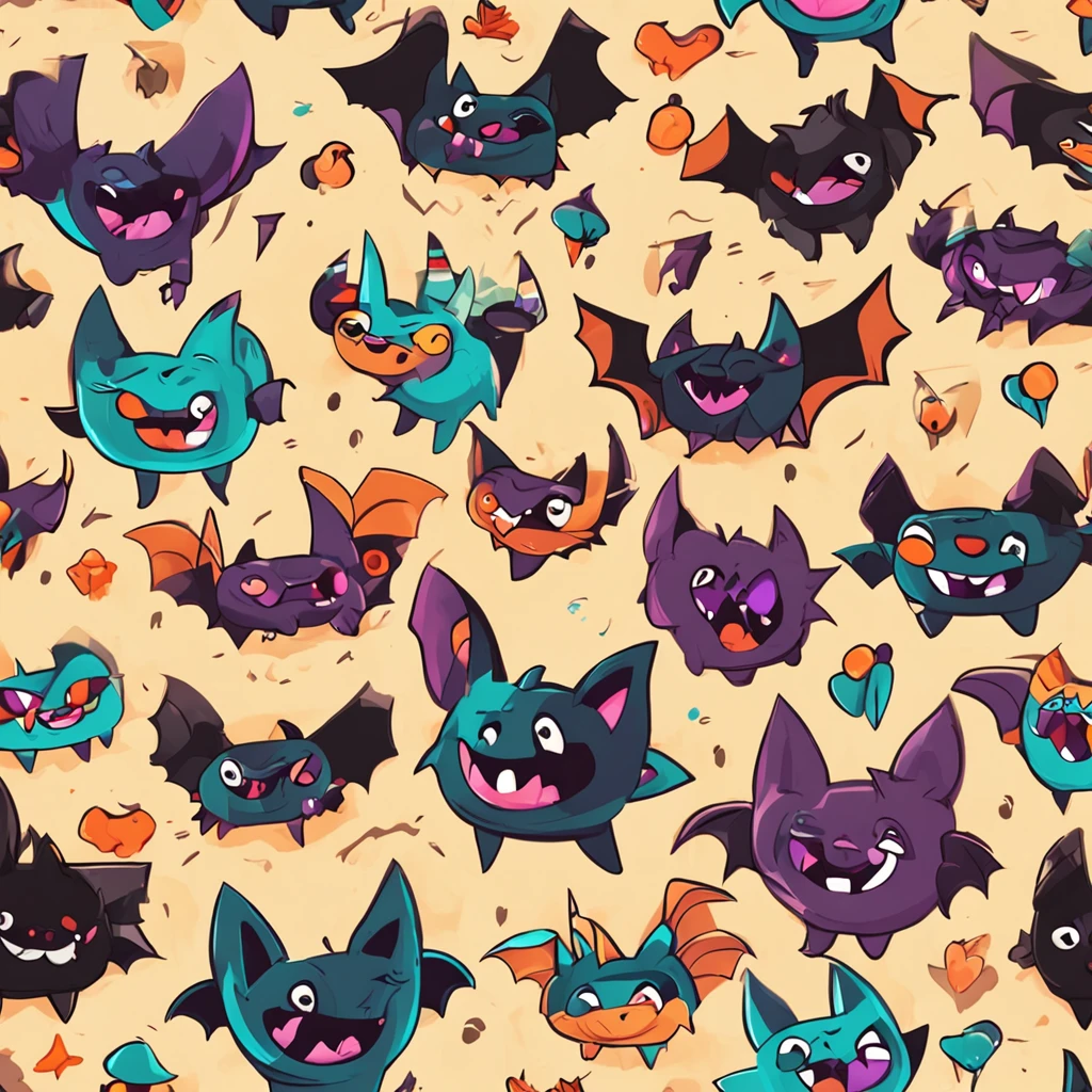 Two-dimensional cartoon game cute bat, colorido, estilo cartoon, Vibrant and dynamic backgrounds, personaje principal amigable y adorable, with expressive facial expression and attractive details.