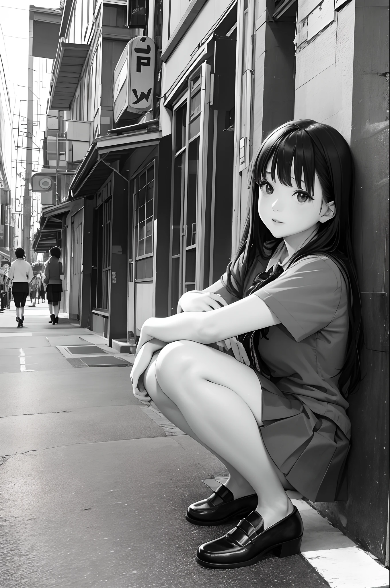 masterpiece, best quality, perfect anatomy, a young female architect, leaning her chin on both her hands, a glass pyramid figure on the desk, fujimotostyle, Monochromatic