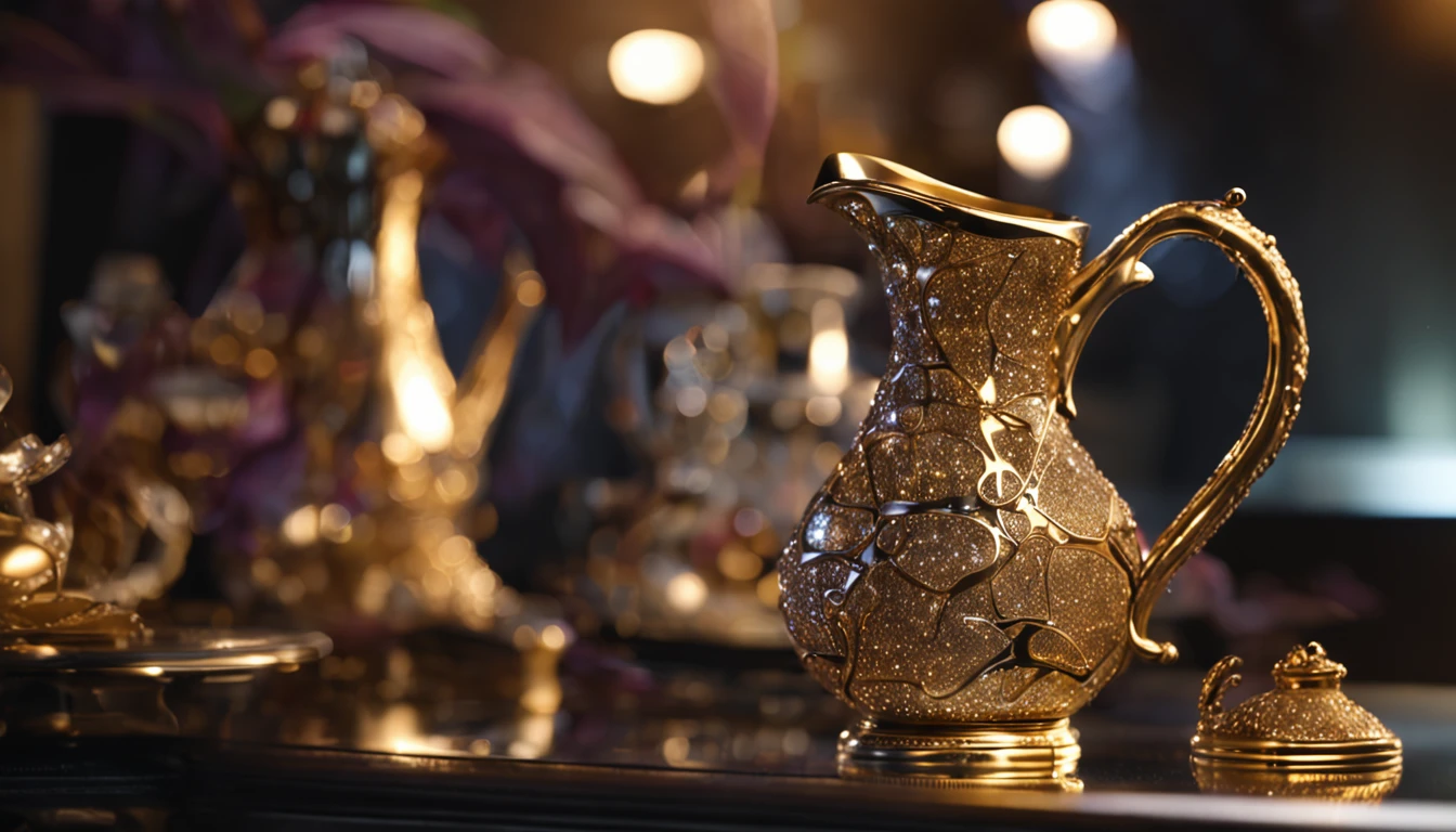 Luxurious diamond-set gilt night jug, The night exudes a mysterious and enchanting glow。