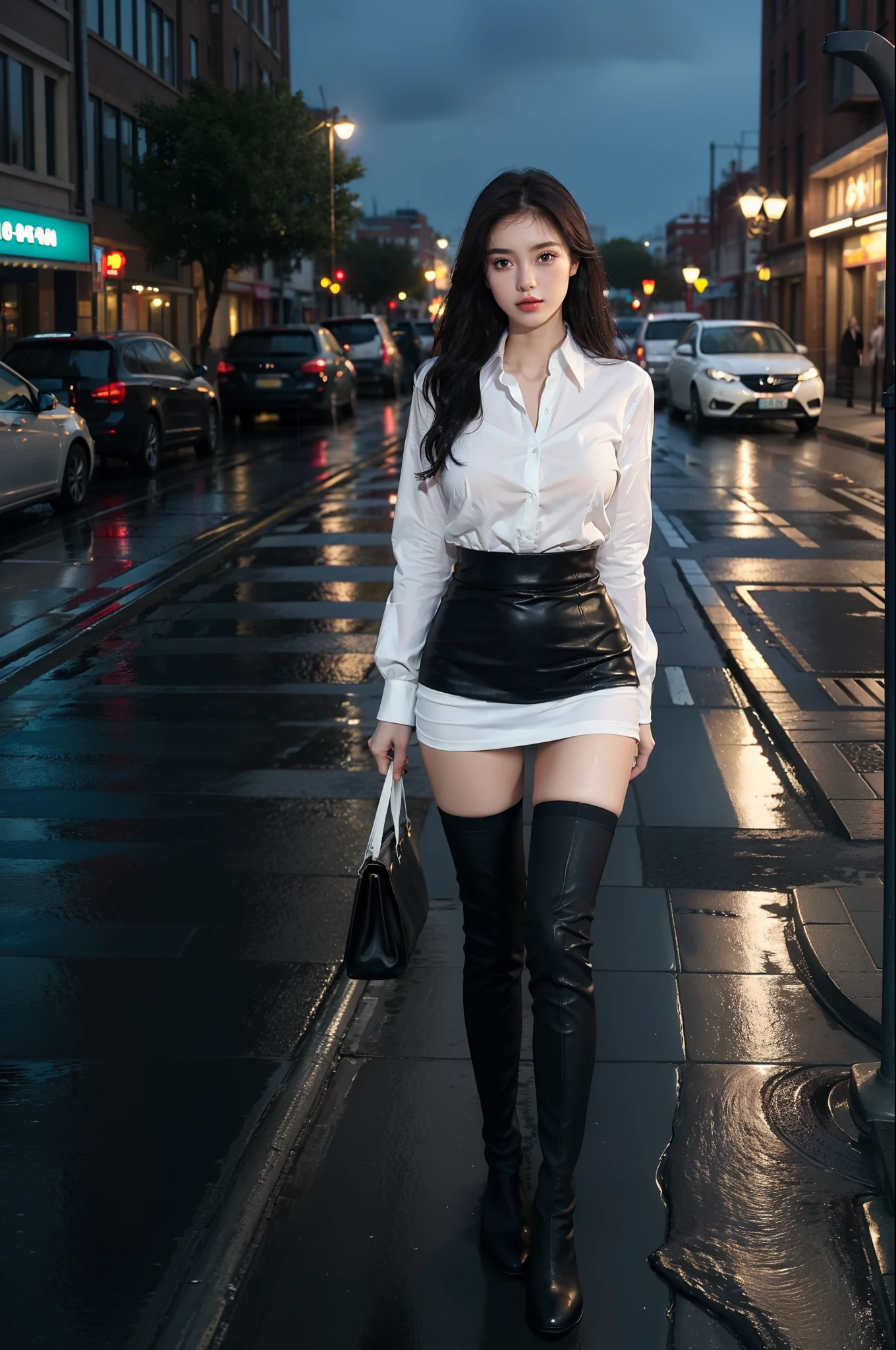 best quality, masterpiece, highres, photorealistic, (high detailed skin:1.2), 8k uhd, dslr, soft lighting, high quality, volumetric lighting, full body Photograph, high resolution, 4k, 8k, Bokeh, 16 years old girl, petite curvy body, big breast, perfect body proportions, detailed green eyes, detailed skin, seductive smile, full body, photo from below, verry short skirt, modern shirt and accessories, modern shoes, modern hairstyle, in the MALL