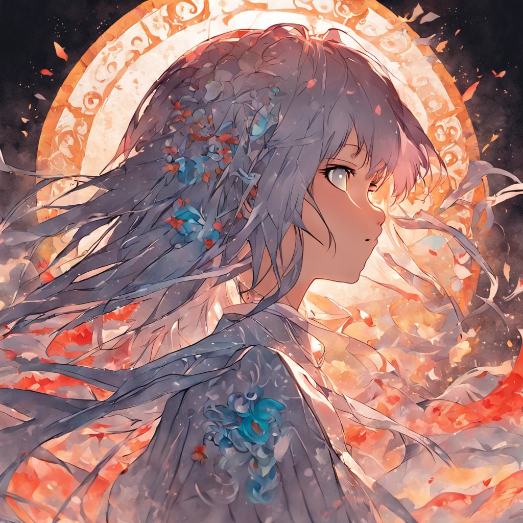 (White background:1.4),(Silhouette of a girl's head, Eyes closed, colorfull long hair, Oriental elements),(Chinese illustration:1.3,paper art:1.3, Quilted paper art:1.2),( reasonable design, Clear lines, High sharpness,Best quality, Very detailed, Masterpiece, movie light effect, 4K )