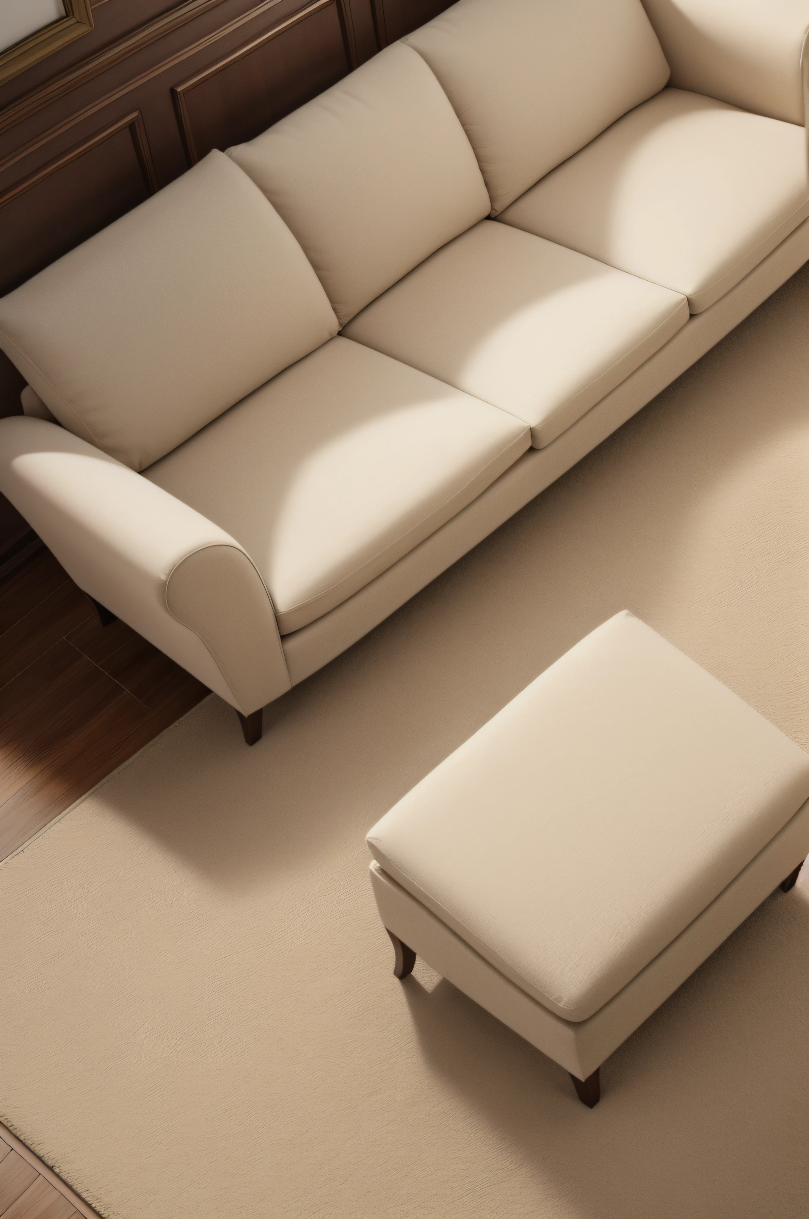 Look down at the sofa,closeup cleavage,Beige floor,Gray carpet