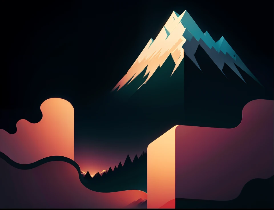 Mountain tops，Vectorize the image，light and dark，lineworks，a color