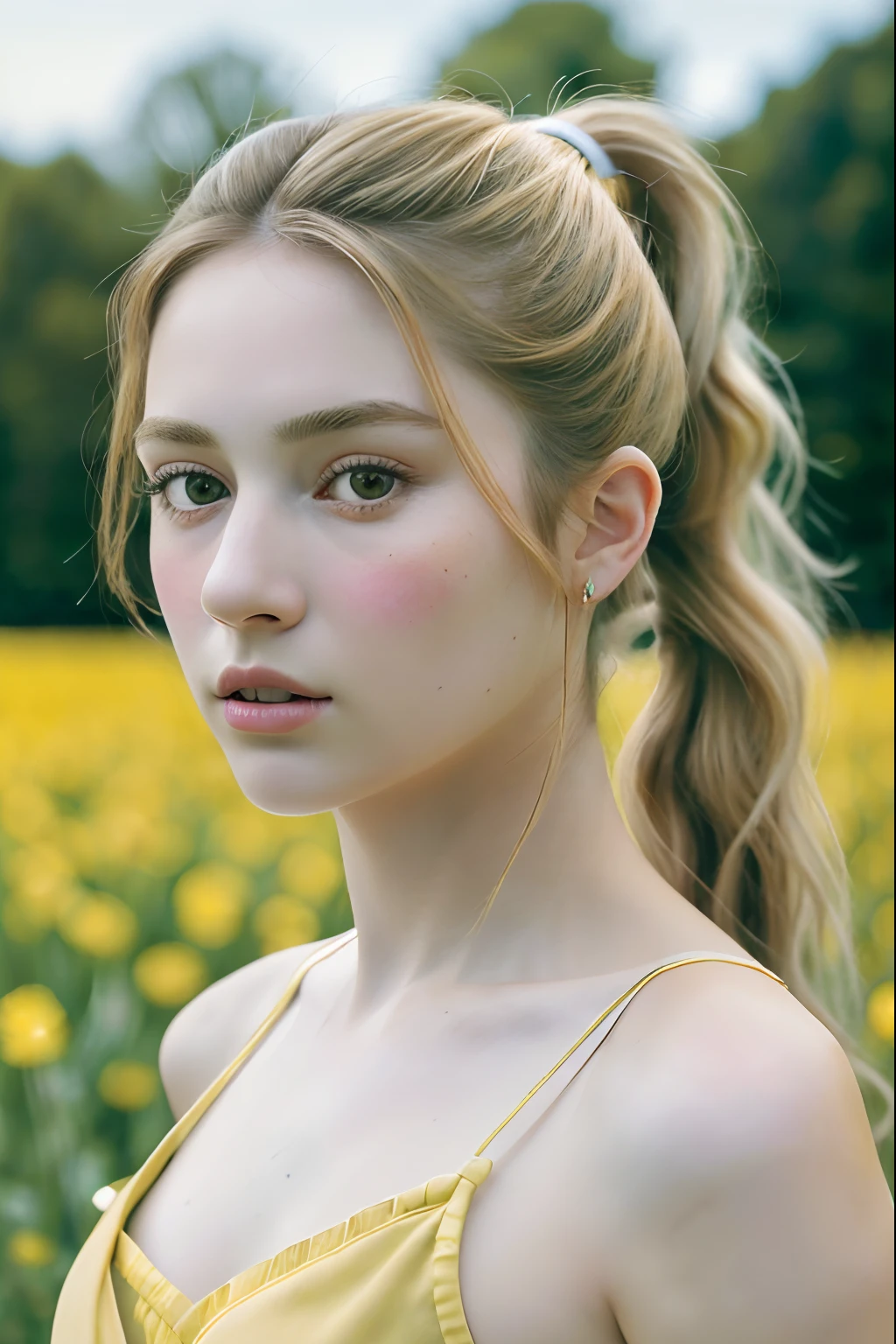 (8K, best quality:1.2), (masterpiece:1.37), (photo, photorealistic:1.37), (ultrahigh-res), full body, walking pose, shot from front, slow motion, 21 year old teen, beautiful eyes, attractive figure, thin lips, innocent face, (insanely detailed, bloom:1.5), (highest quality, Alessandro Casagrande, Greg Rutkowski, Sally Mann, concept art, 4k), (analog:1.2), (high sharpness), (detailed pupils:1.1), detailed face and eyes, Masterpiece, best quality, (highly detailed photo:1.1), (long blonde Hair, ponytail,ecstatic:1.1), (young woman:1.1), sharp, (perfect body:1.1), realistic, real shadow, 3d, (mustard field background:1.2), (by Michelangelo), photographed by Canan EOS R6, 135mm, 1/1250s, f/2.8, ISO 400
