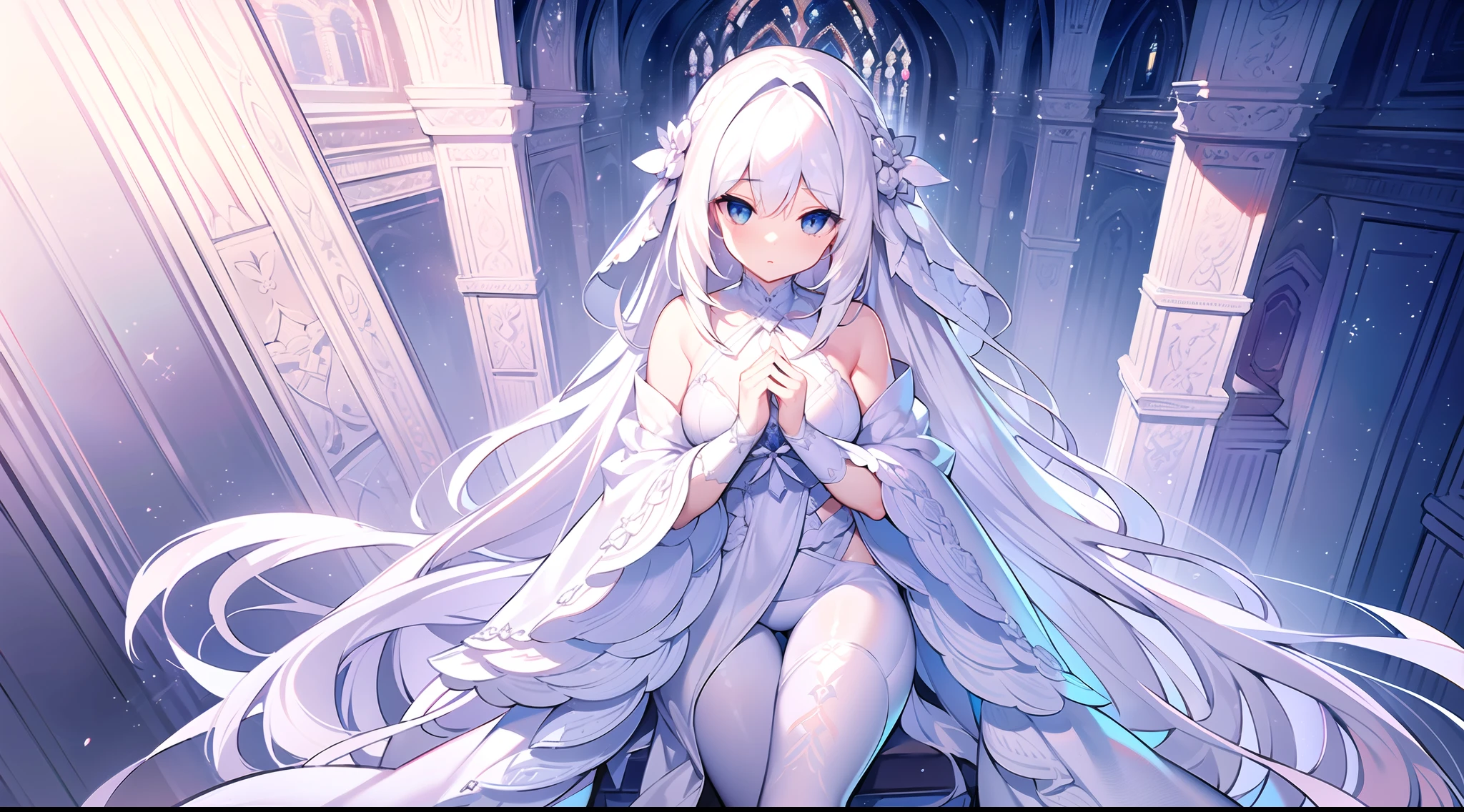 NSFW,masterpiece,Highest quality,High resolution,Very detailed,white\(no game No life\),Small breasts,Angel,High-quality dress,blush,A moonlit church