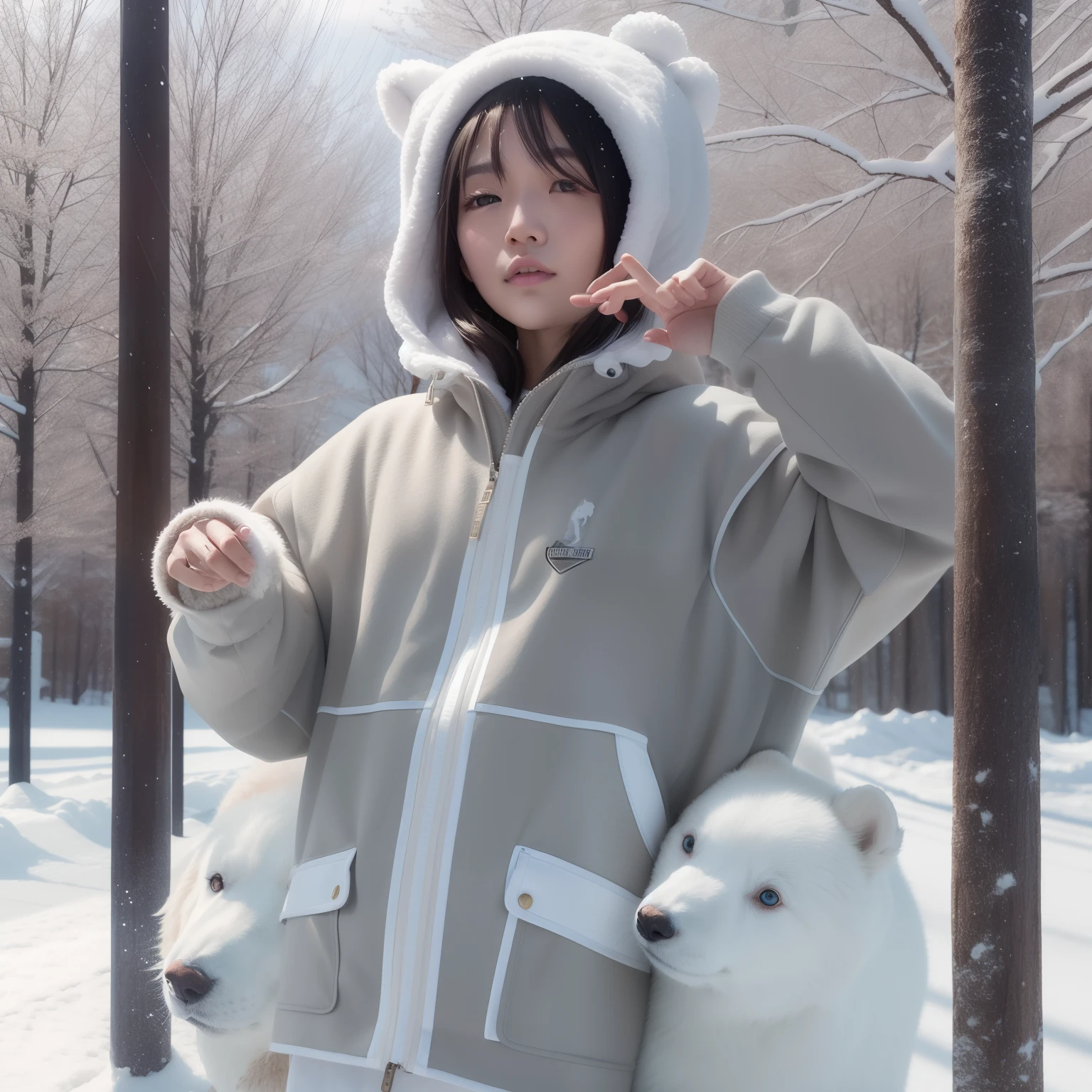 On ice、Duan、white bear、a person