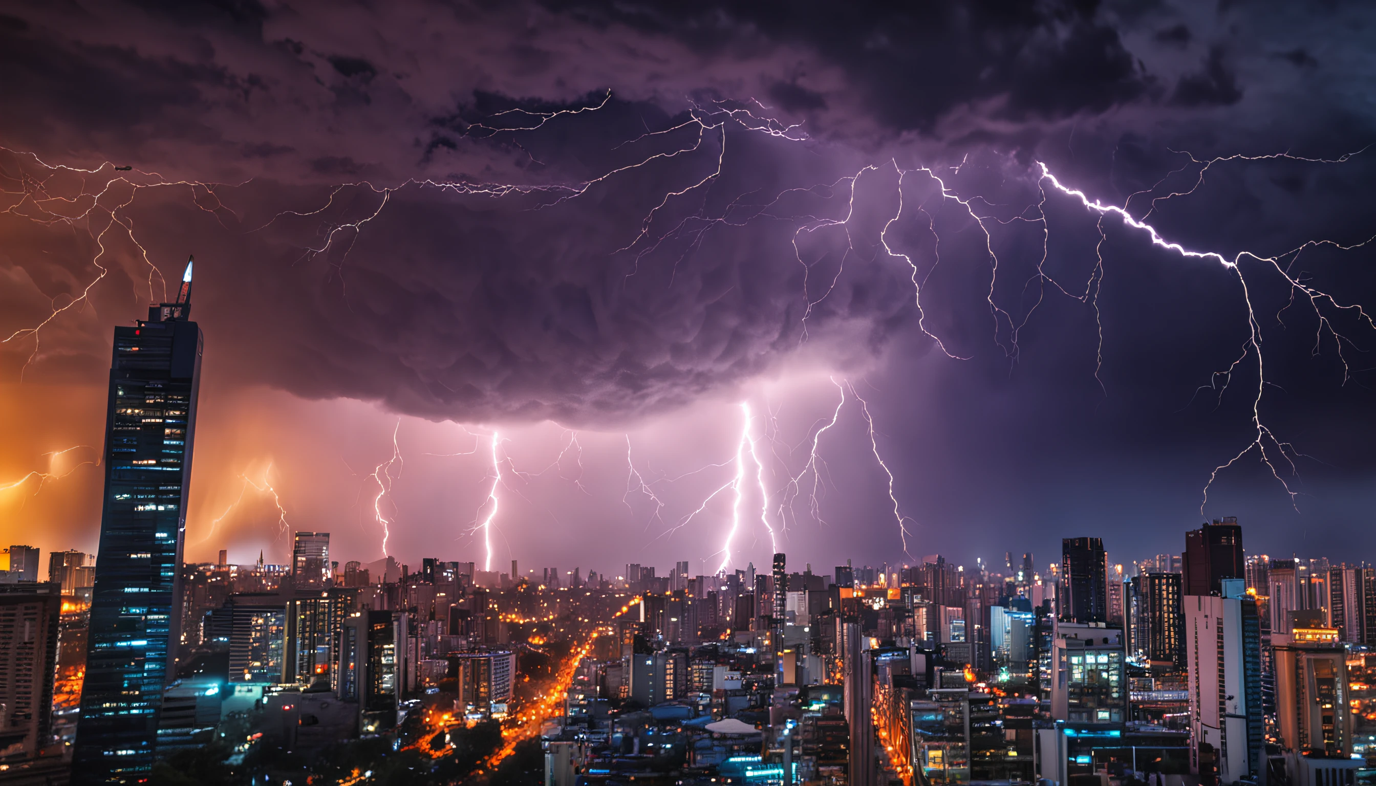big city、lightning、thunderstorm