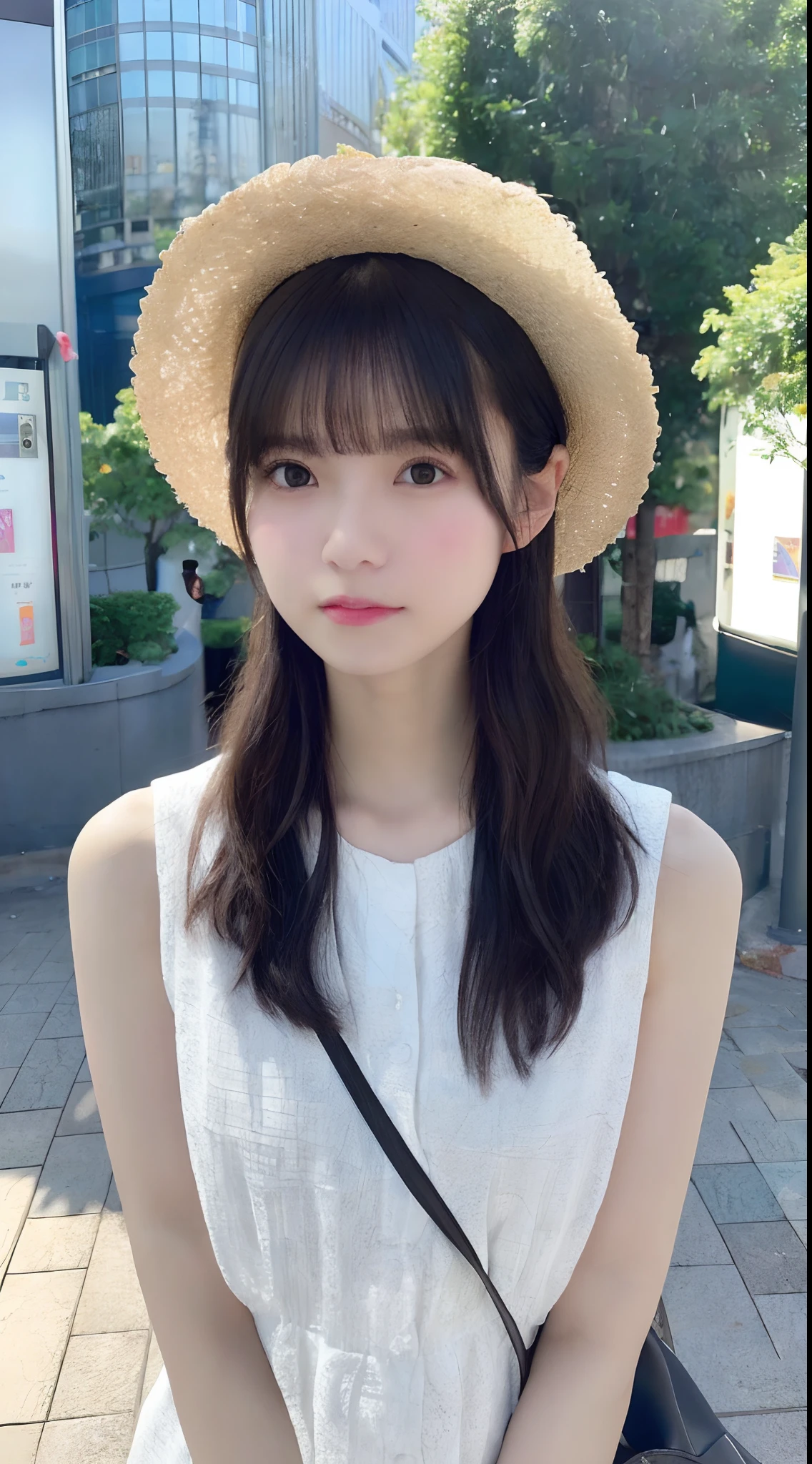 A close up of a woman wearing a hat and a white dress - SeaArt AI