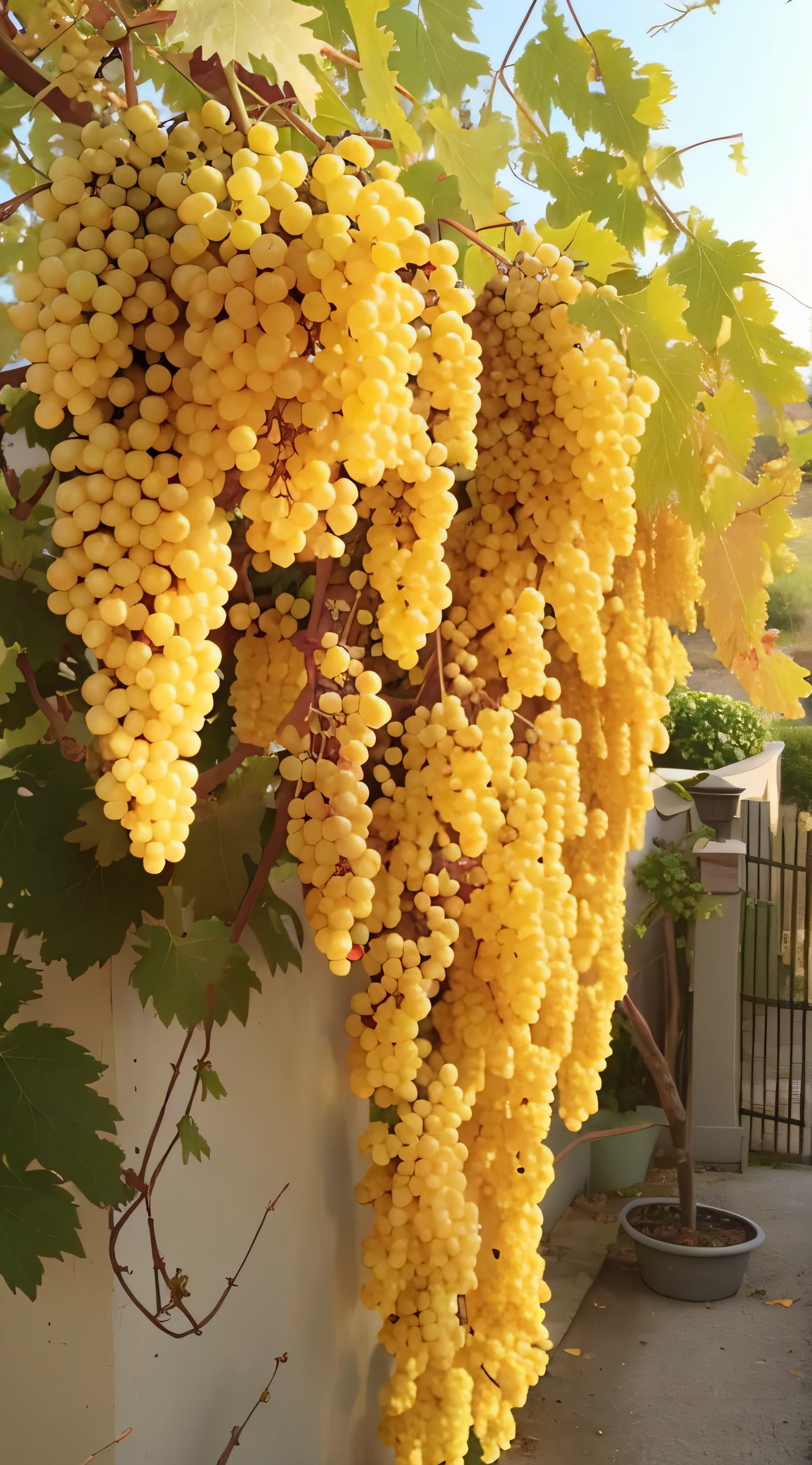 Lots of grapes,Yellow grapes,In the yard