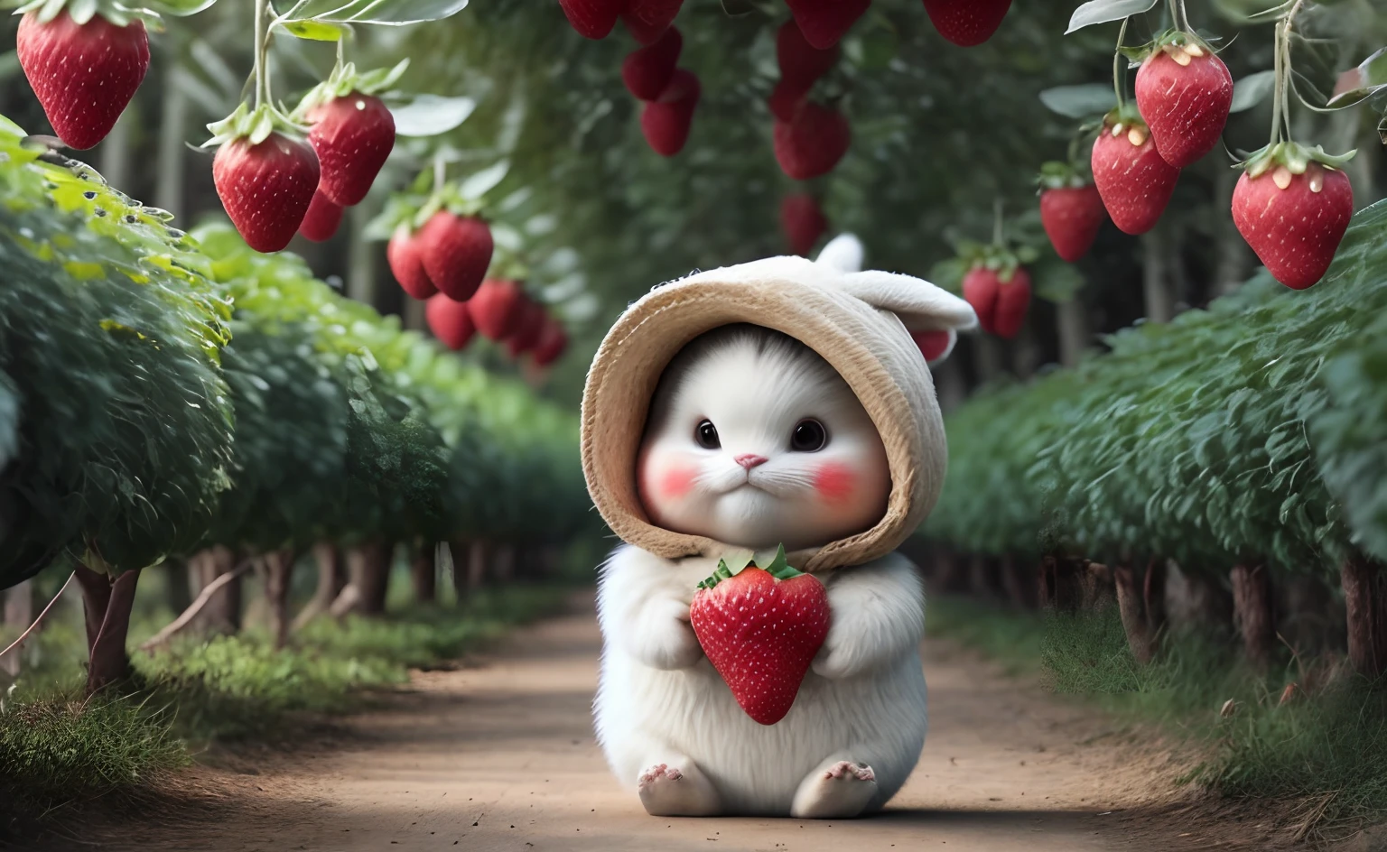 : 3。Hareful、Real kei、hairy、Animals in clothes、Strawberries、apple、dark circles、watermelons、Thigh、food、fruit、full body Esbian、Hats、non-human、watermelons、Fruit forest in the background、From hat to ear