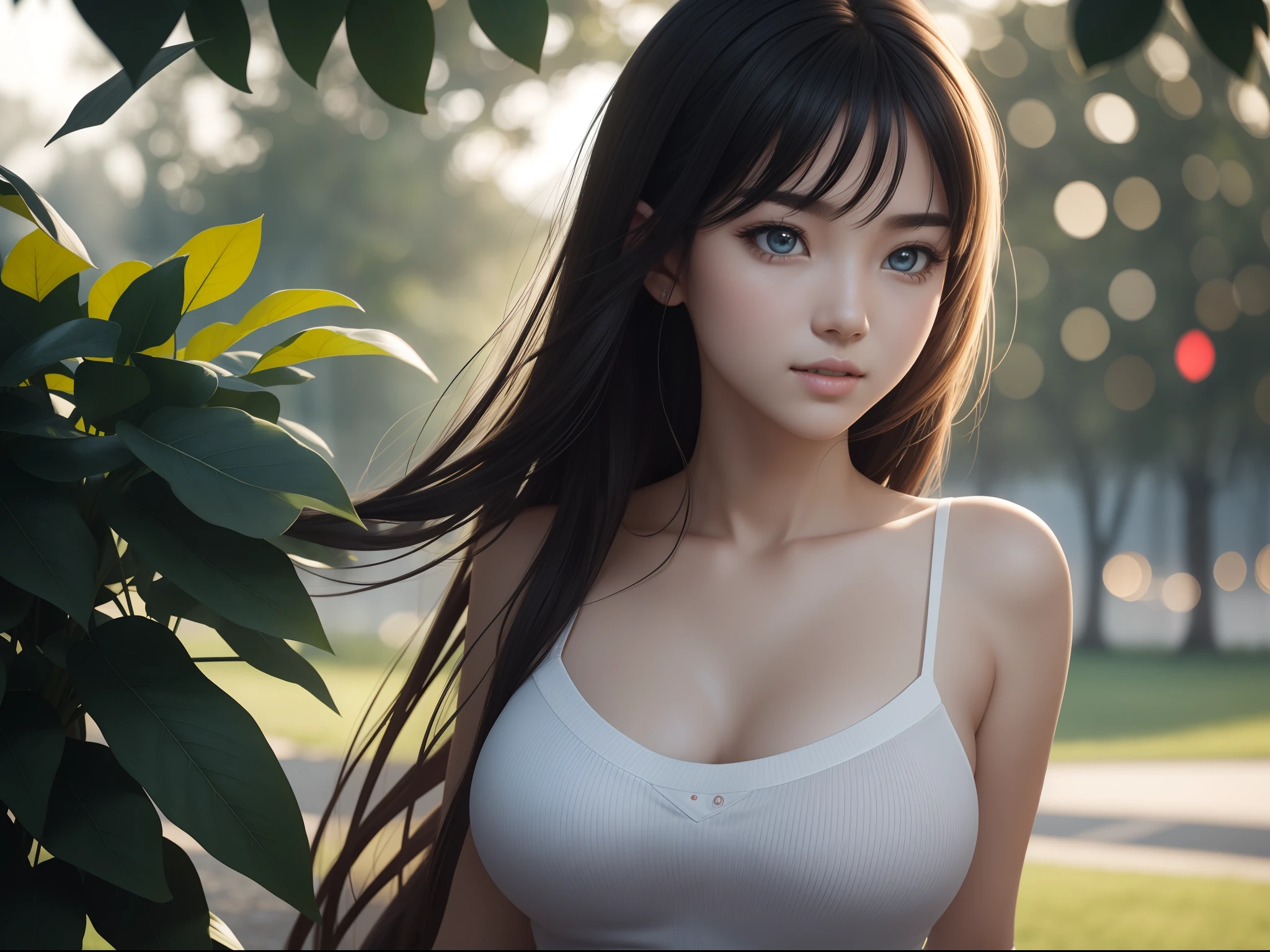 (highest quality,high resolution,(Ultra high fine mesh,4K), (ultra high resolution,8K),muste piece:1.2), (perfect anatomy,anatomically accurate), (angle from below), Close ~ eyes, (girl doing yoga), (surrounded by nature), firefly, Peaceful and calm background Beautiful and detailed eyes, flowing long hair, yoga clothes, elegant pose, soft and gentle lighting, (very detailed and beautiful face), professional photography techniques, Bright colors, natural light, (very detailed and beautiful face), (large breasts:1.3)