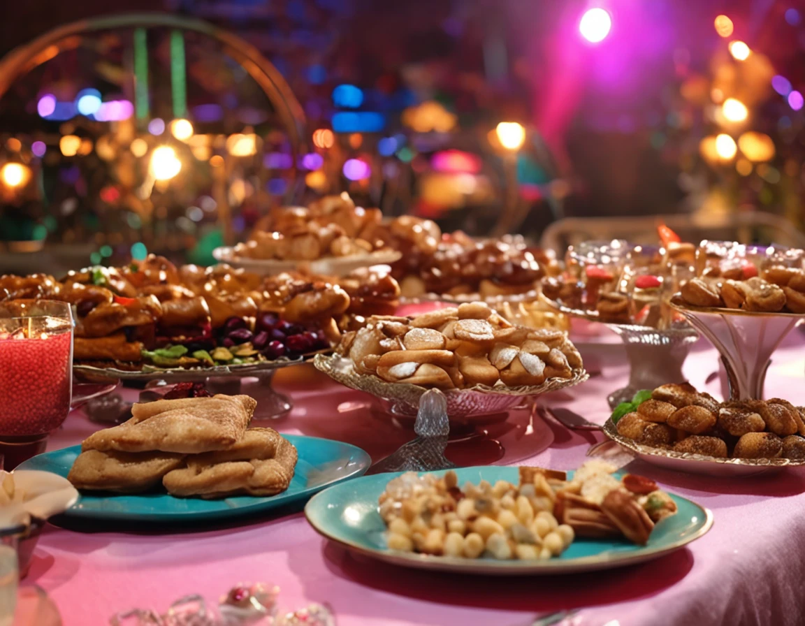 mesa com salgadinhos de festa brasileiros, Vista lateral, fotorrealista, hiperdetalhado, intrincado, foco nítido, authentic with good lighting,