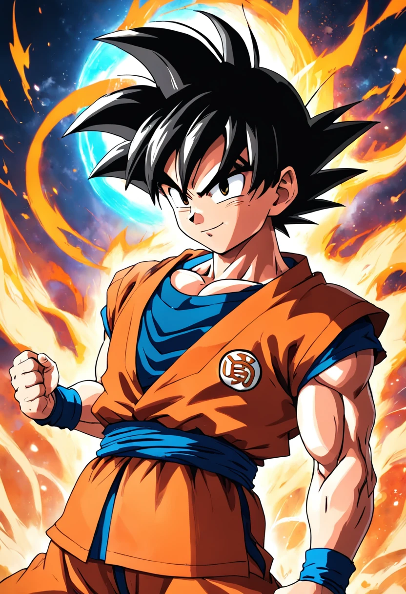 goku, personagem de dragon ball z, sorrindo
