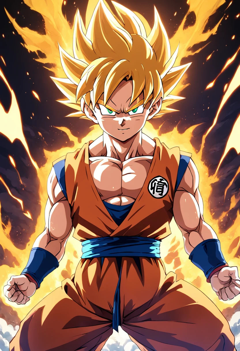 goku, personagem de dragon ball z, sorrindo
