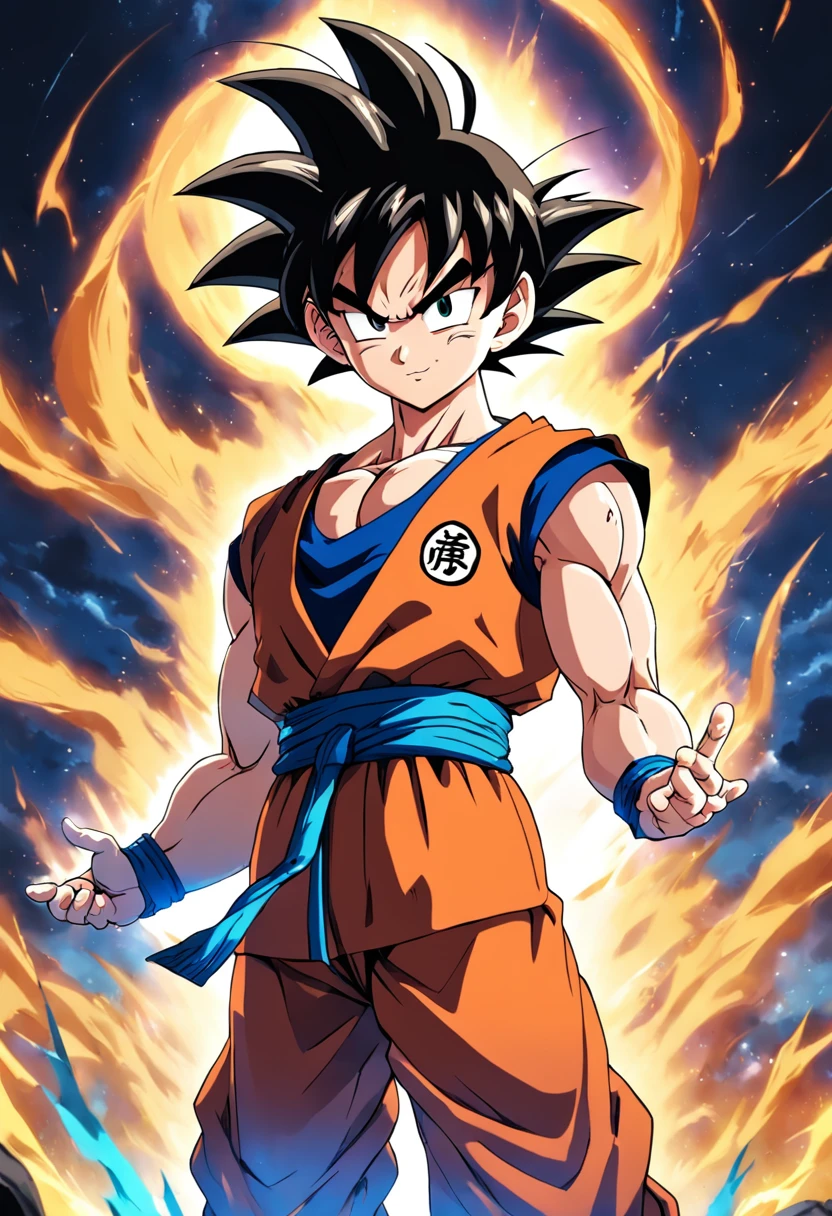 goku, personagem de dragon ball z, sorrindo