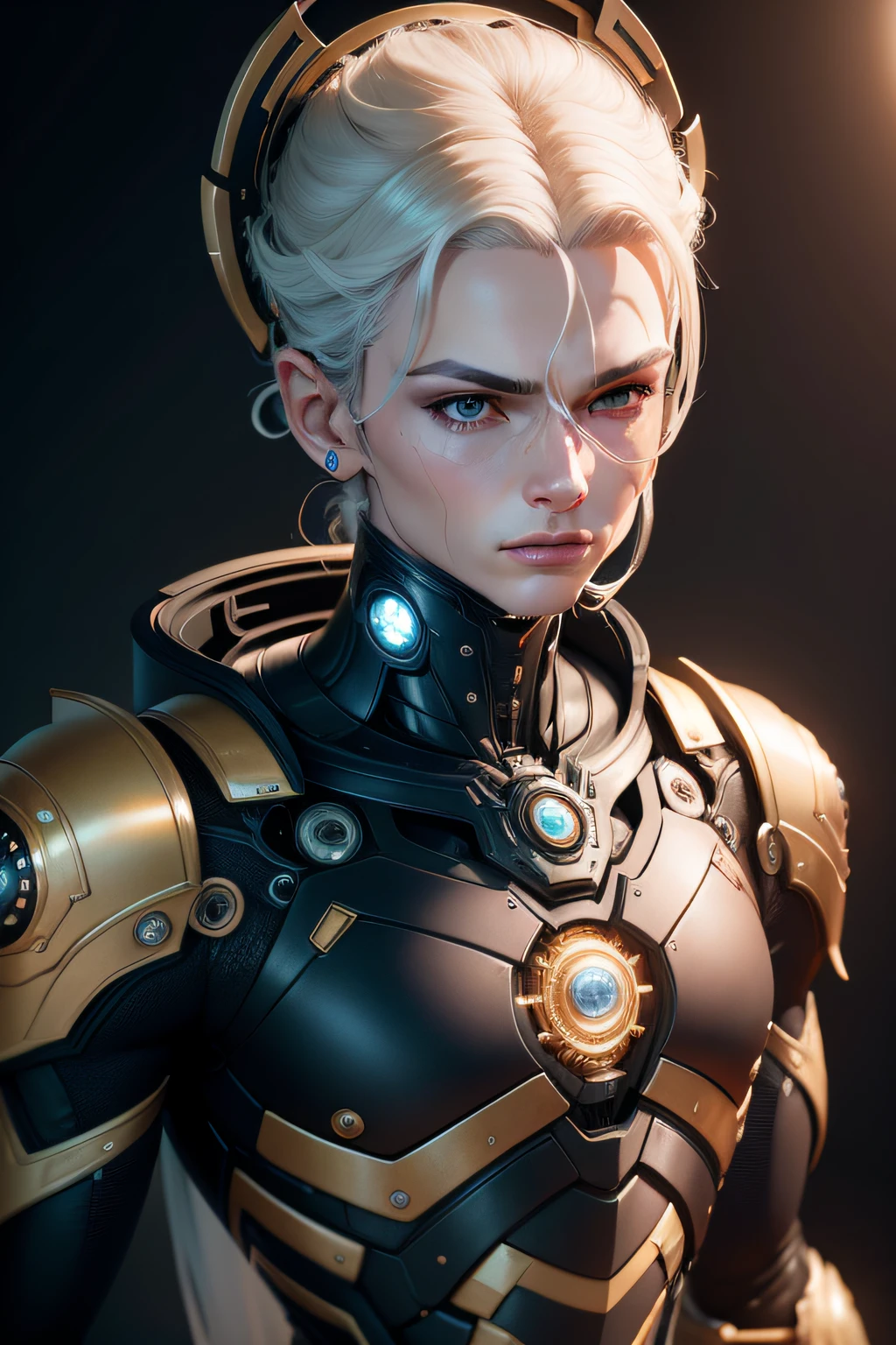 Complex 3d rendering ultra detailed cute porcelain profile android male face, Ciborgue dourado, Robot Parts, 150mm, beautiful studio soft light, luz de aro, vivid detail, lindo cyberpunk, renda, surreal, Anatomical, facial muscles, fio do cabo, microchip, elegante, fundo bonito, octane rendering, Estilo HR Giger, 8k, melhor qualidade, master part, muito delicado e bonito, altamente detalhado, CG, uniforme, papel de parede, ( Realistic, fotorrealista: 1.37), Fantastic, elaborar, master part, Qualidade Superior, Arte Oficial, papel de parede CG Unity 8k altamente detalhado, Absurdidade, incredibly absurdness, Robot,, corpo inteiro, sentado, Cor dourada