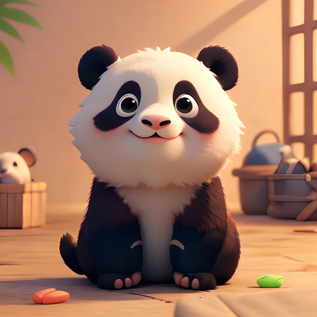 Baby panda，cartoonish style，Furry animals，sleepy-eyed，Lovely。