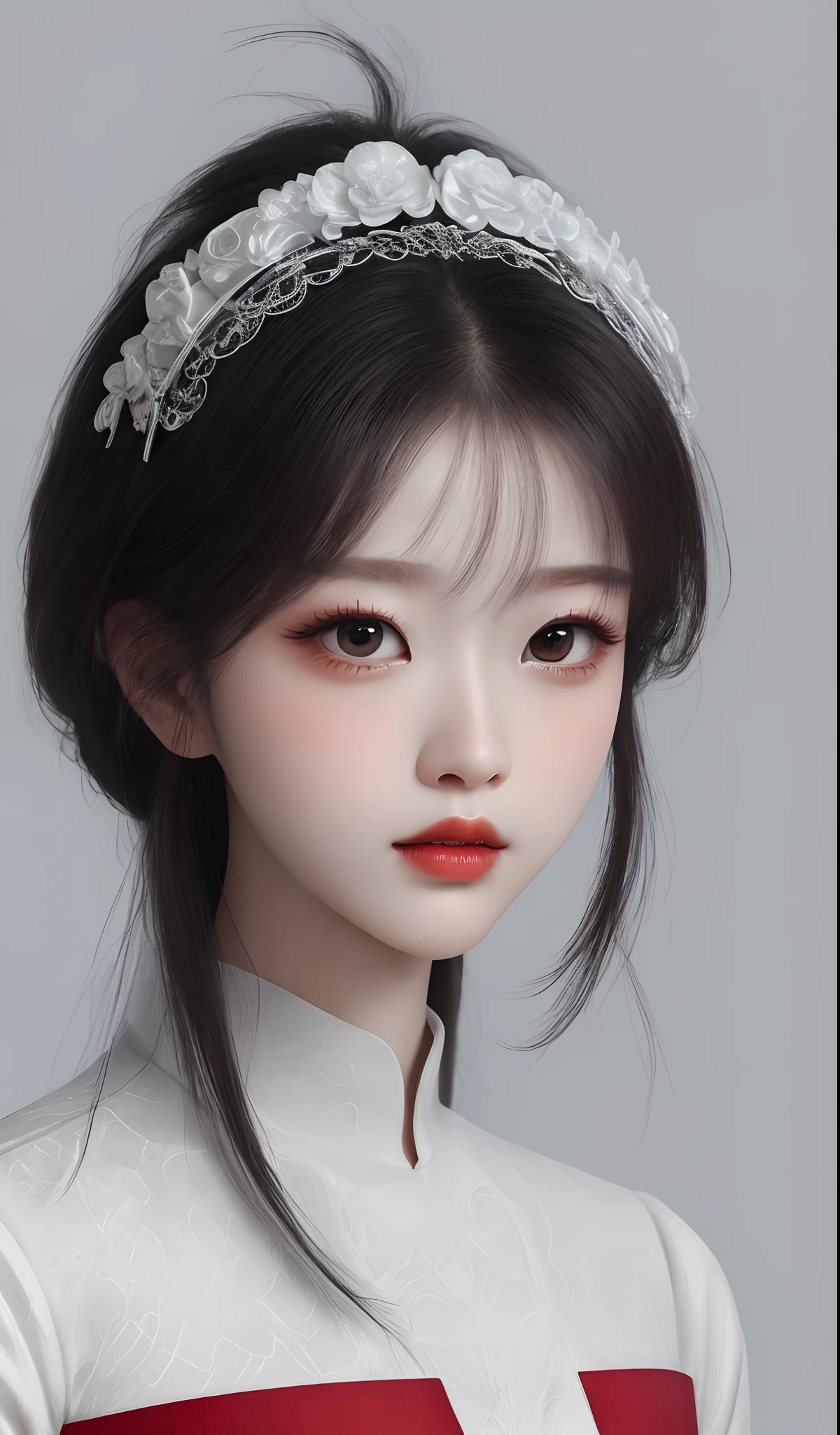 A woman with a white headband and red dress - SeaArt AI