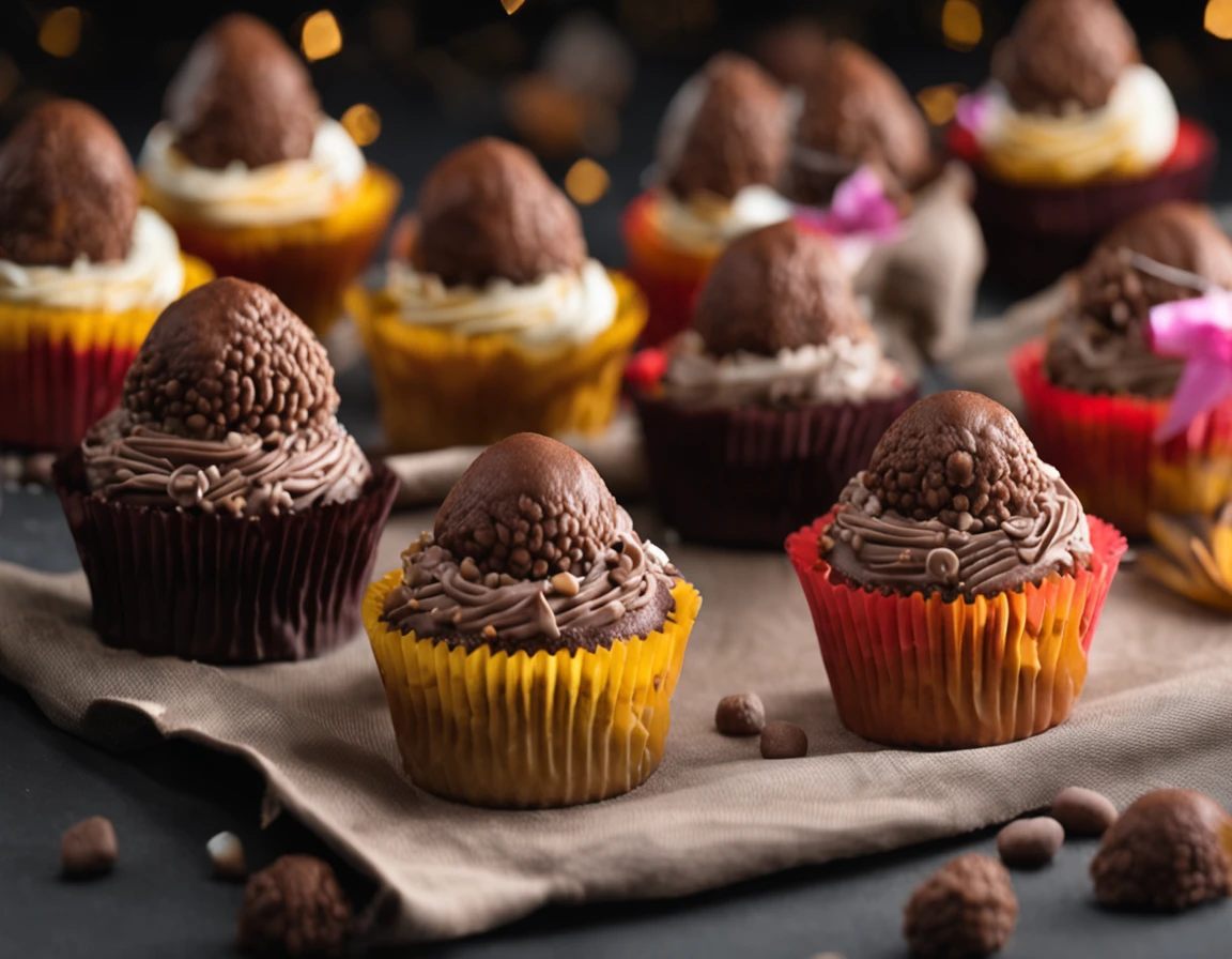 um prato de festa com 5 brigadeiros, Vista lateral, fotorrealista, hiperdetalhado, intrincado, foco nítido, authentic with good lighting,