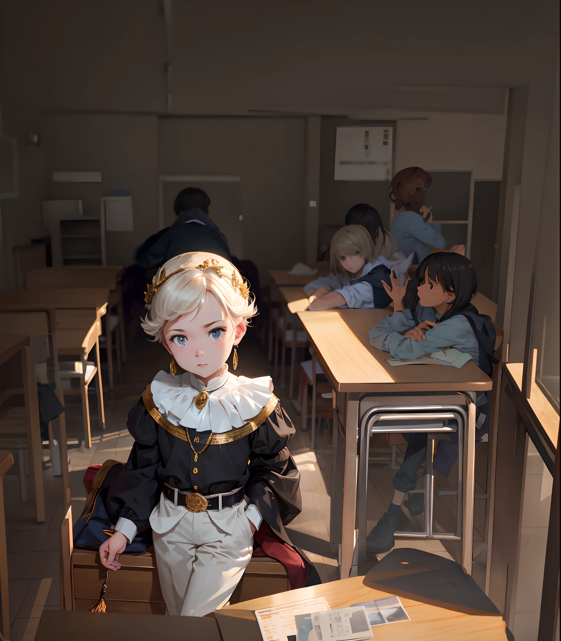 Wood color, Sunlight, Movie light, Classroom, desk，Remove background characters