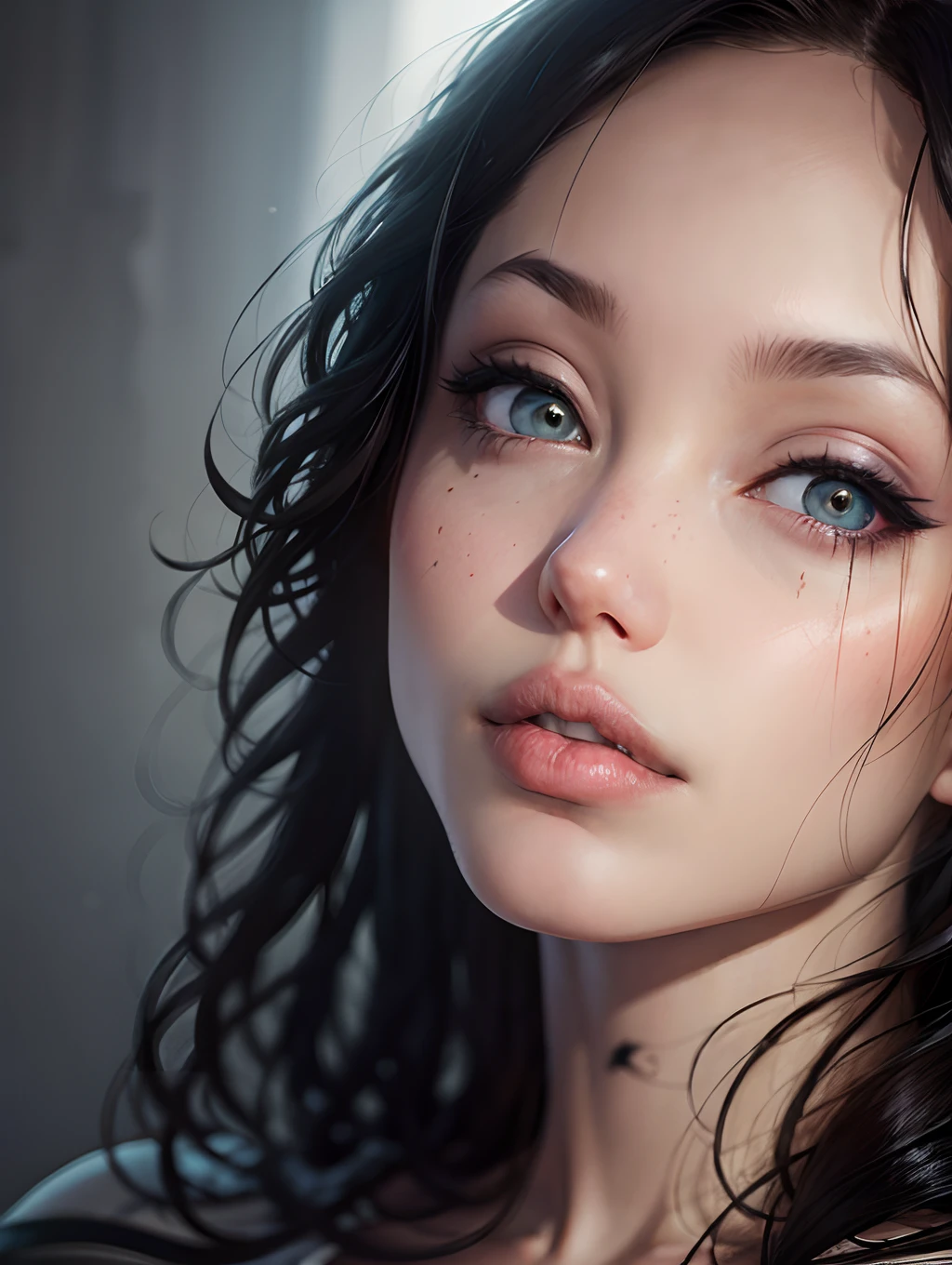 a 23 yo woman, black-hair, dark theme, soothing tones, muted colors, high contrast, natural skin texture, hyperrealism, soft light, sharp --auto --s2