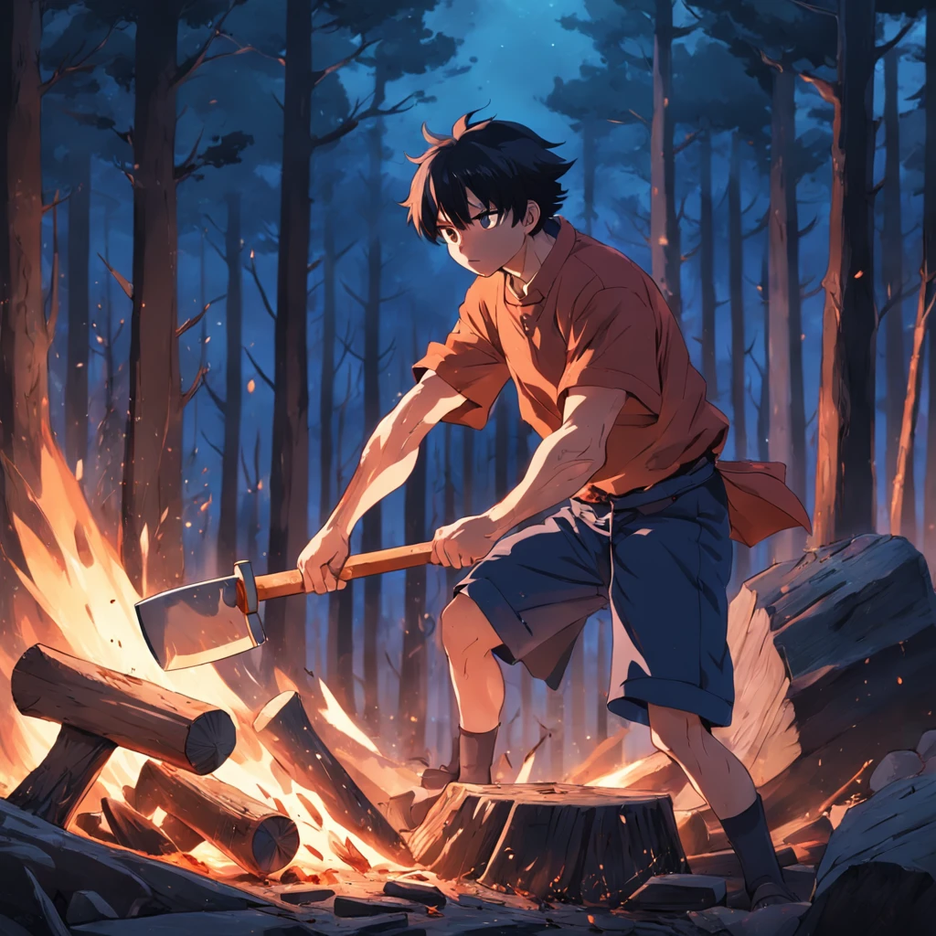 The man was chopping wood with an axe