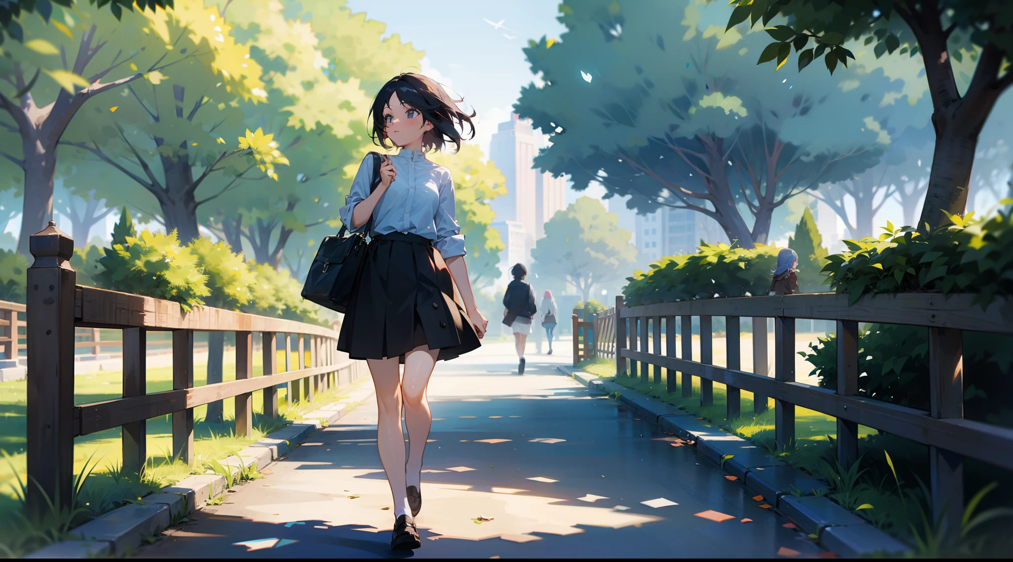 A lovelorn girl walks in the park