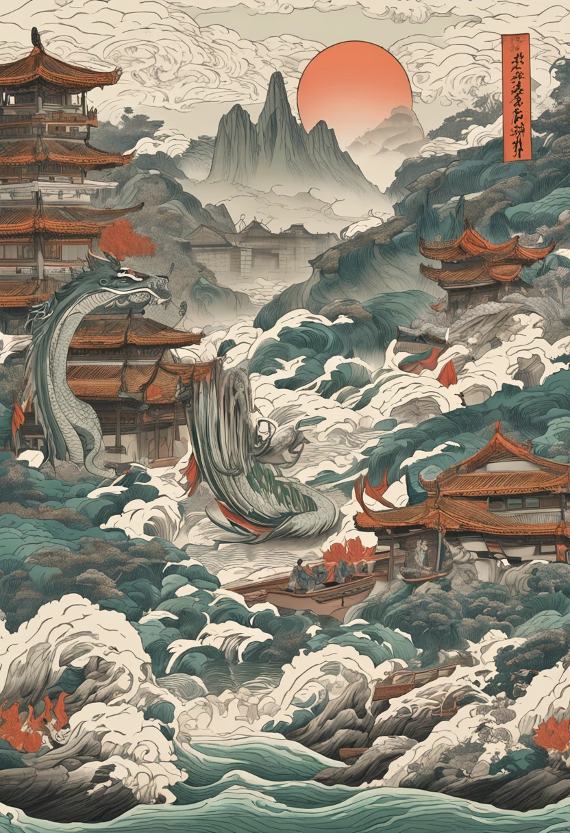 Yamakawa，rios，Sun，Mountain and Sea Lark Scroll，Ancient mythology of the Mountain and Sea Sutra，mythological beasts，Xuanwu，Suzaku，the white tiger，Green Dragon，Shirasawa，Kunpeng，Epic composition，shadowing，National style