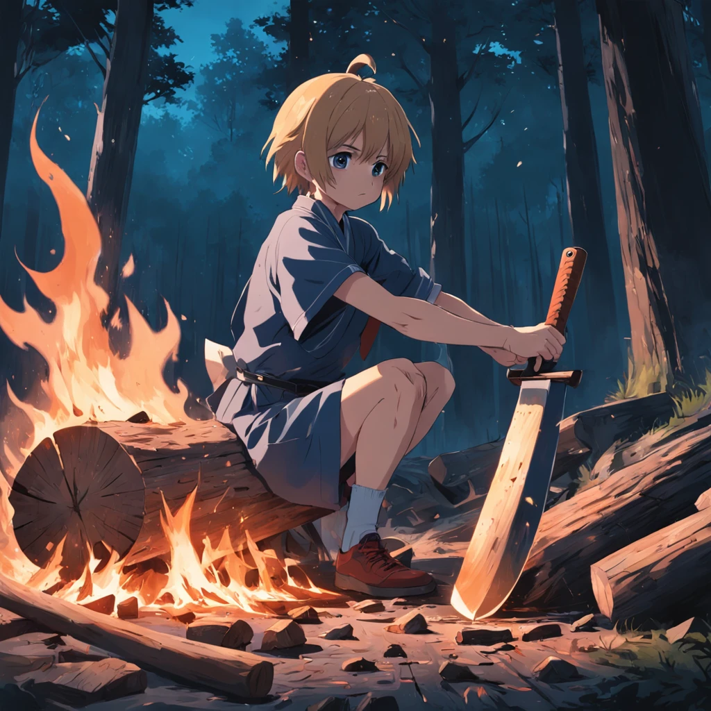 The man was chopping wood with an axe,In the daytime,Don't have fire