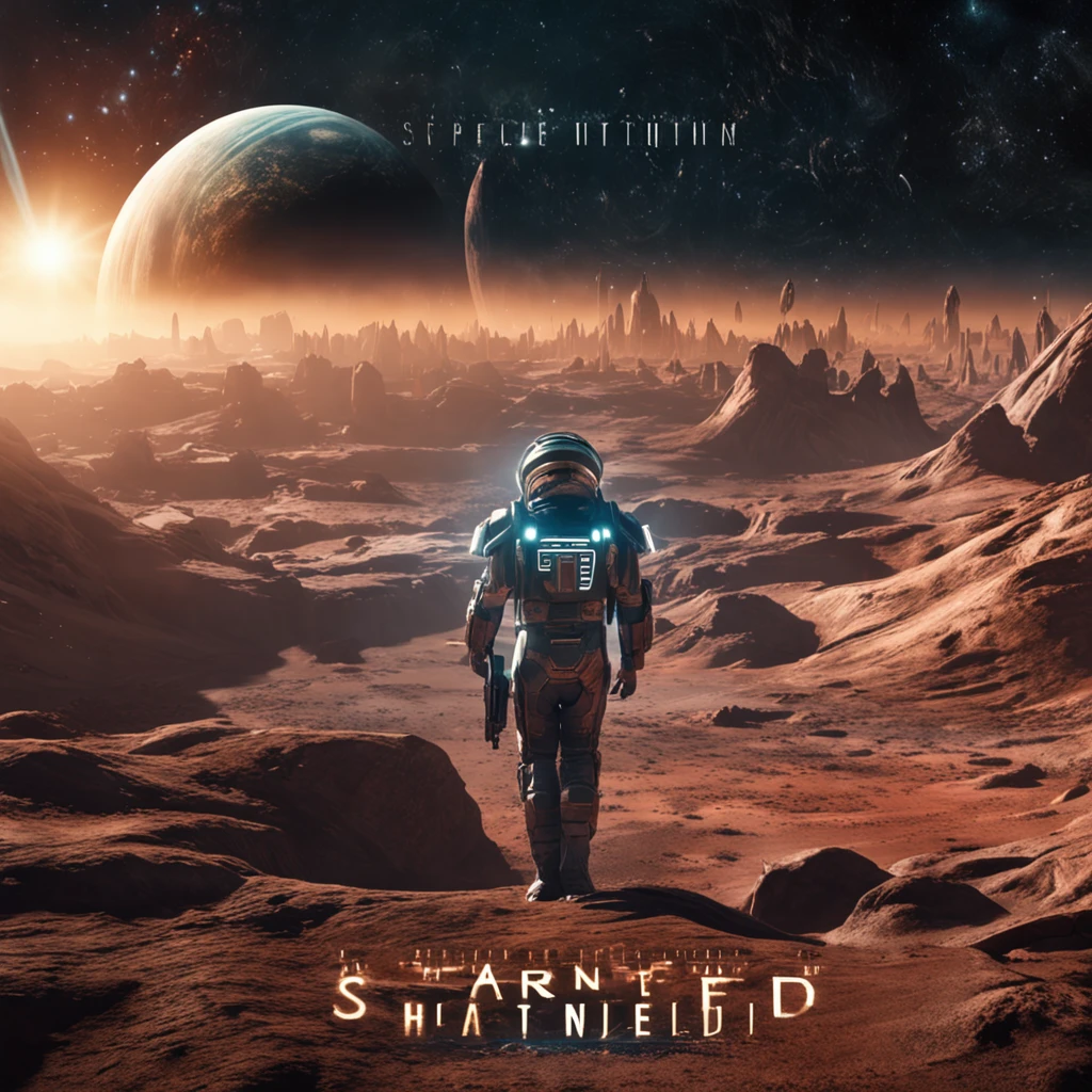 Best quality, Masterpiece, photograph realistic:1.4), a close up of a logo with a planet in the background, starfield, starfield in background, starfield background, new scifi movie, award-winning sci-fi, startled, scifi inspired, star citizen halo, sci-fi movie, sci - fi movie, star citizen, # film, starry, promo art, sci fi font, sci-fi classic