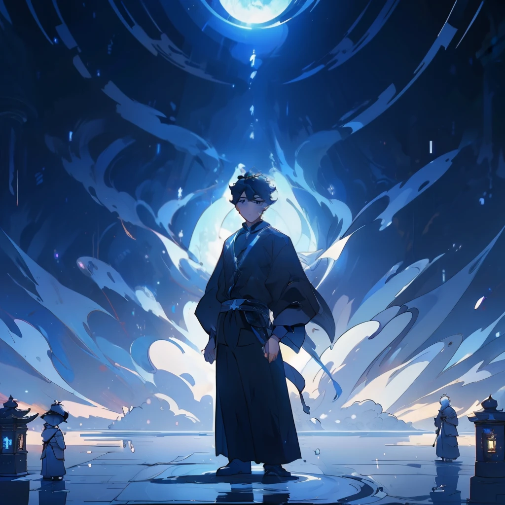 ,(tmasterpiece:1.2),best qualityer,PIXIV,Taoist, A boy standing in front of a black pillar of light,cleanness,