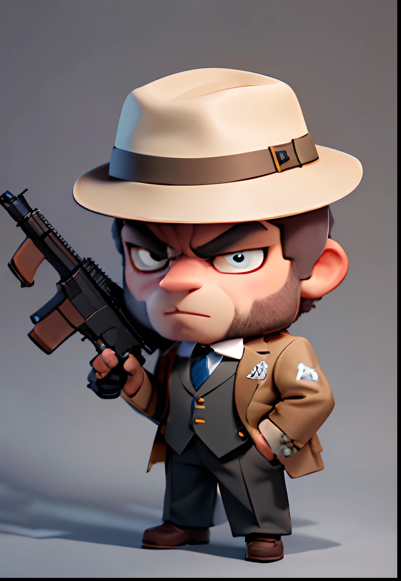 (Masterpiece:1.2, high quality),catman,blazer jacket,Vest trousers,Machine gun in hand,Hat,American underworld