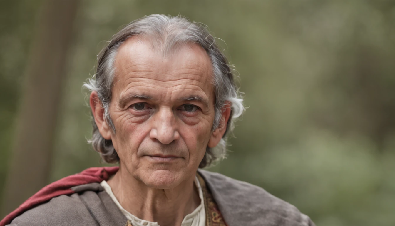 fotografia de retrato, foto de rosto de uma mistura entre um padre e um treinador pokemon de 50 anos, Enrugada, olhares revoltantes, Cabelo curto de sal e pimenta, cavanhaque, Serious expression, roupas de pastor de fantasia medieval, em um campo medieval, The colors are masterfully captured by the Nikon D850 and a Nikon AF-S NIKKOR 70-200mm f/2.Lente 8E FL ED VR, Pedro Jackson, fantasia, Historical