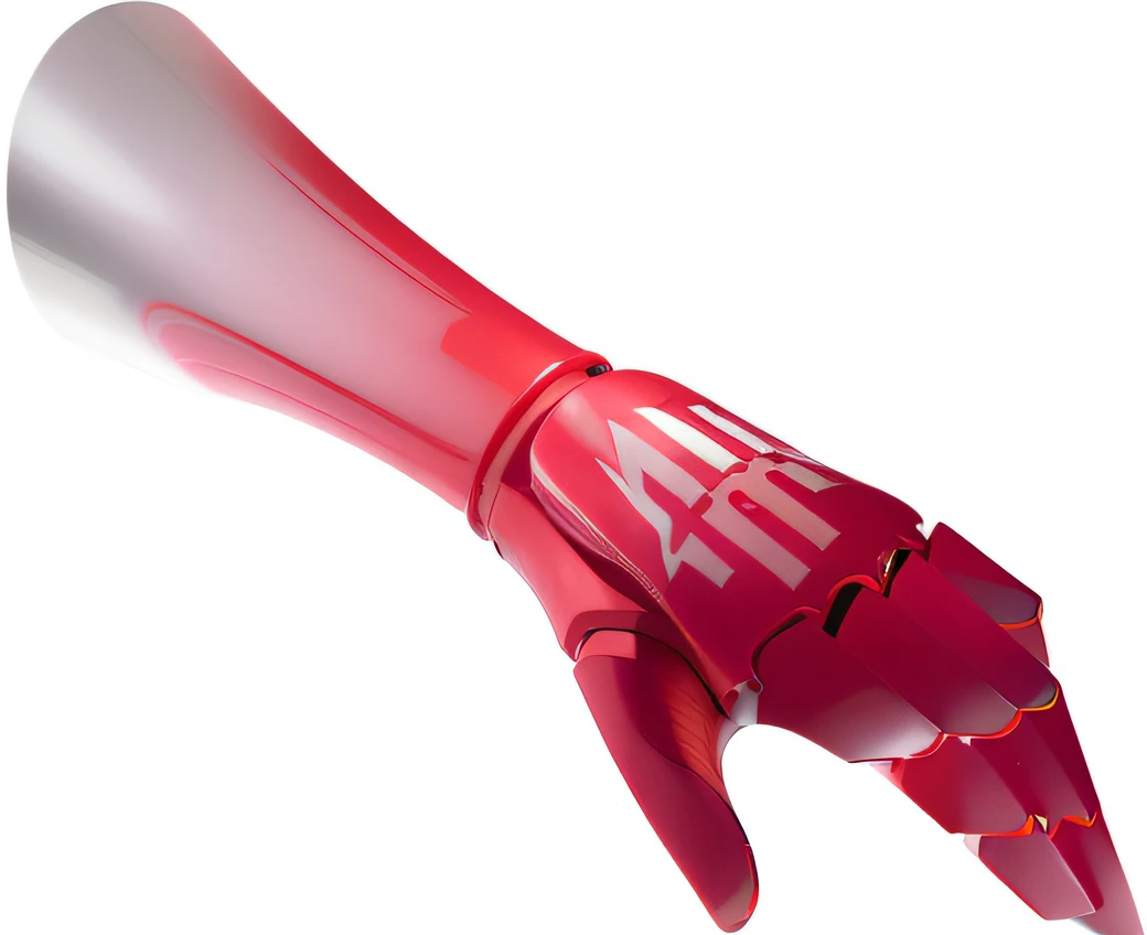 Close up of red hair dryer with white logo, aorta, arm, Left hand, In one hand, Created in Adobe Illustrator, A digital rendering, Stylized digital illustration, full-colour illustration, concept piece, artistic depiction, AAA graphics, made in adobe illustrator, Agfa photo, Digital illustration, artistation render, Concept illustration, a digital rendering