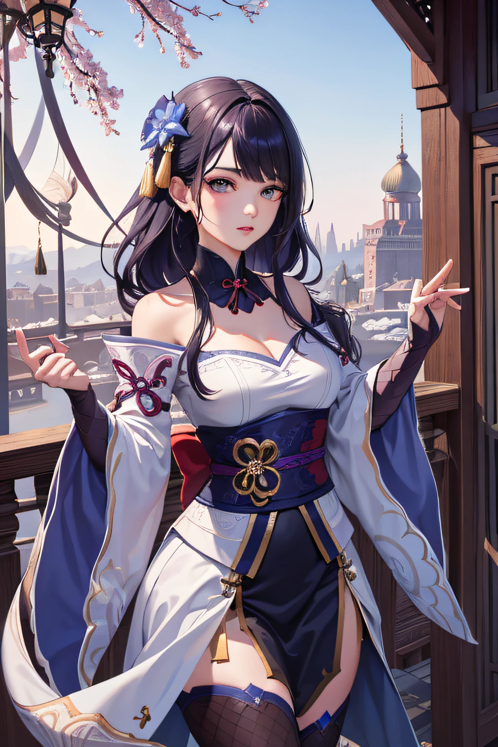 (tmasterpiece,top Quority,best qualtiy,offcial art,Beauty and aesthetics:1.2),(1girl),Extremely detailed,(s fractal art:1.3),China-style ,standing on your feet ,full bodyesbian,long whitr hair ,Dynamic pose,Ancient,Traditional fabrics