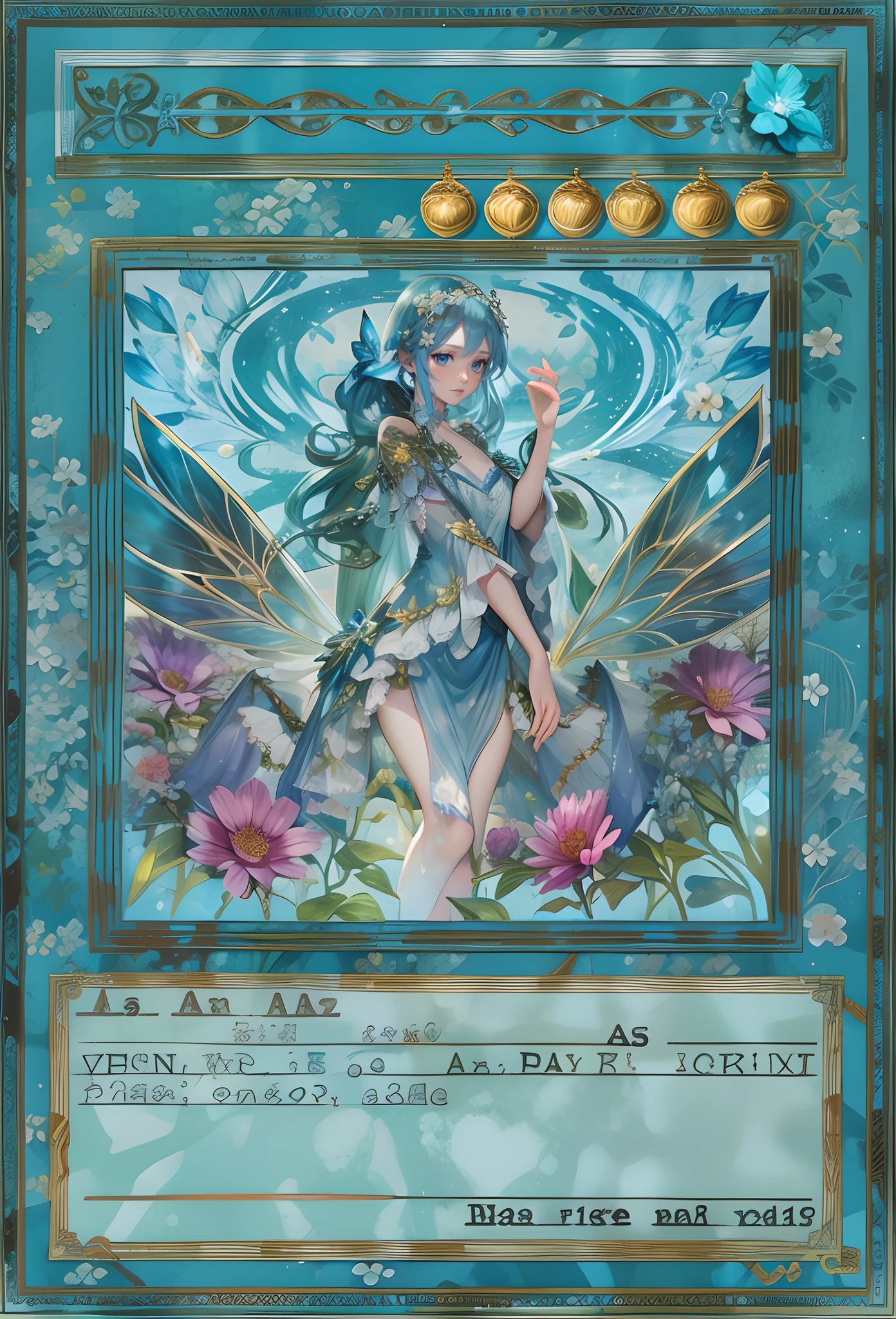 Draw as is，Blue Fairy，Broken flower border，Normal posture